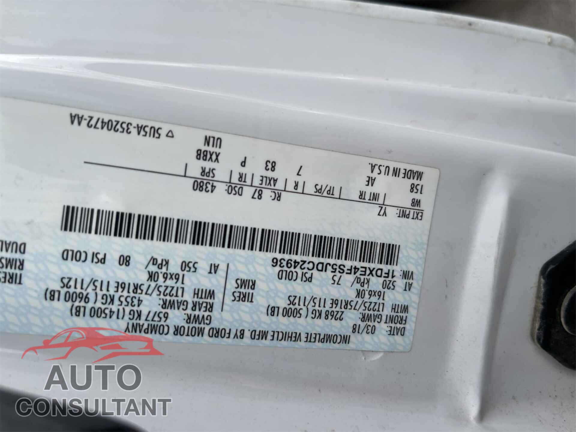 FORD E-450 CUTAWAY 2018 - 1FDXE4FS5JDC24936