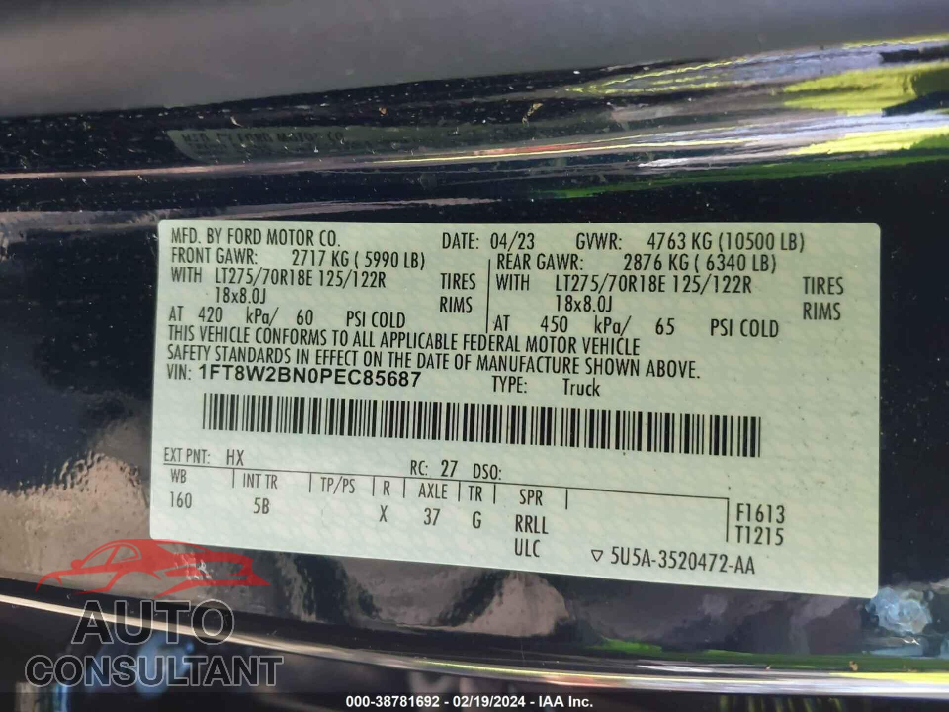 FORD F-250 2023 - 1FT8W2BN0PEC85687