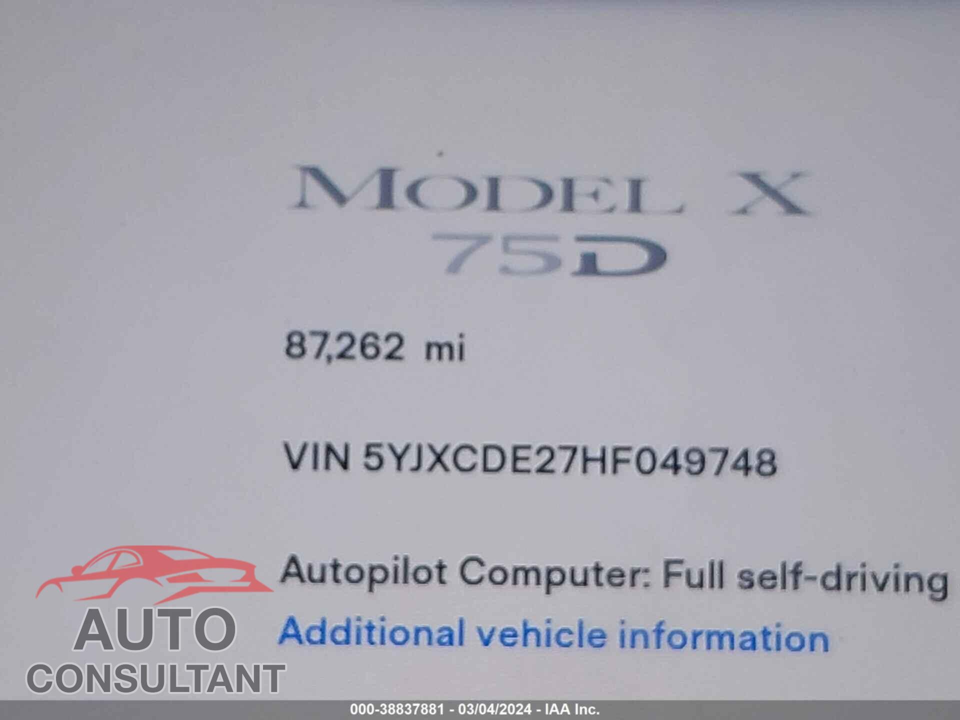 TESLA MODEL X 2017 - 5YJXCDE27HF049748