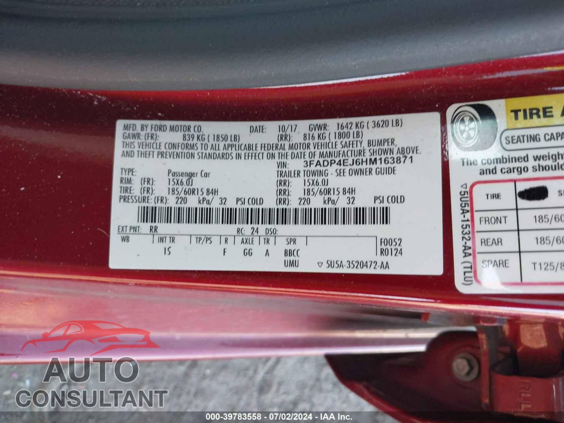 FORD FIESTA 2017 - 3FADP4EJ6HM163871