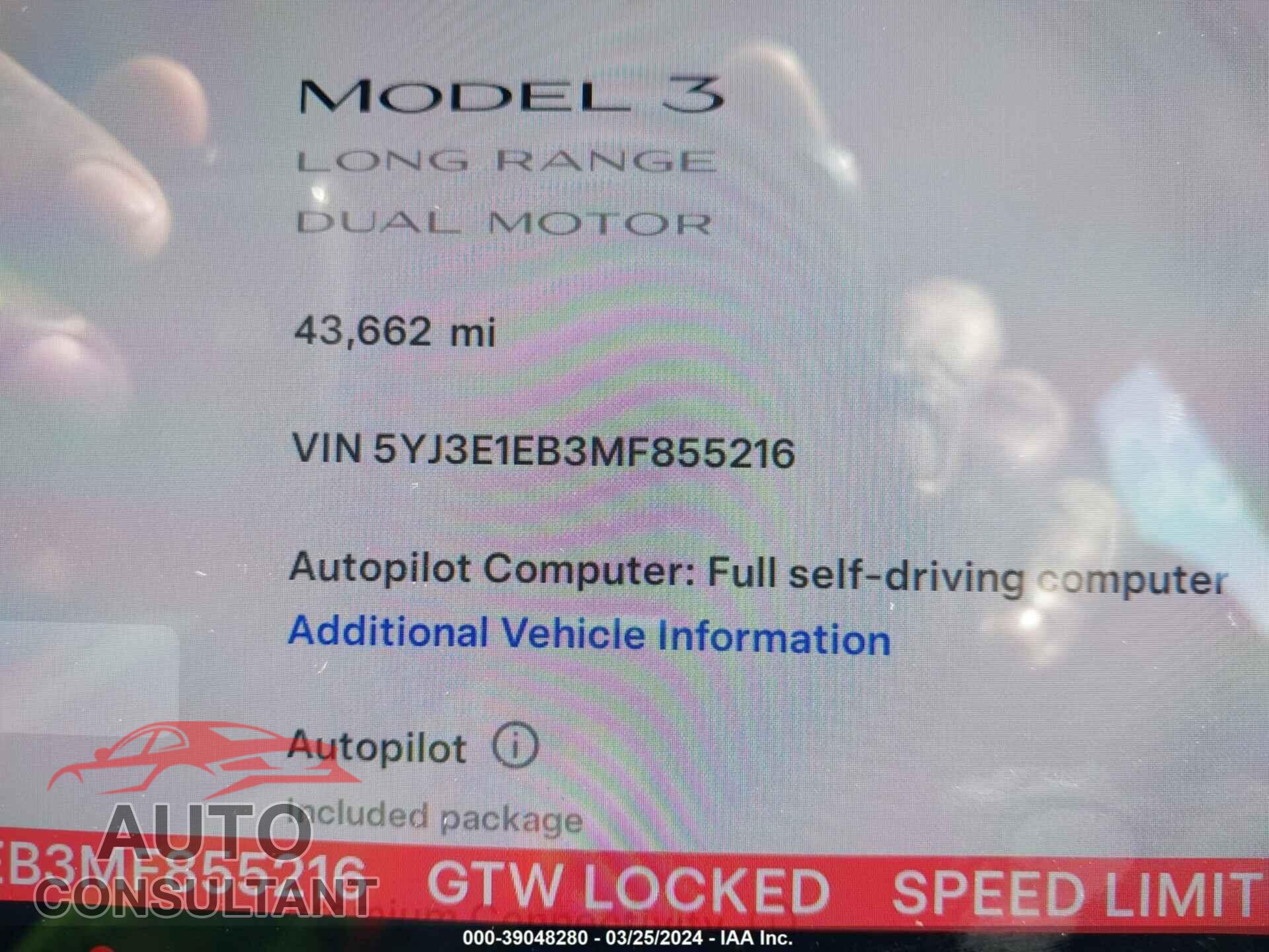 TESLA MODEL 3 2021 - 5YJ3E1EB3MF855216