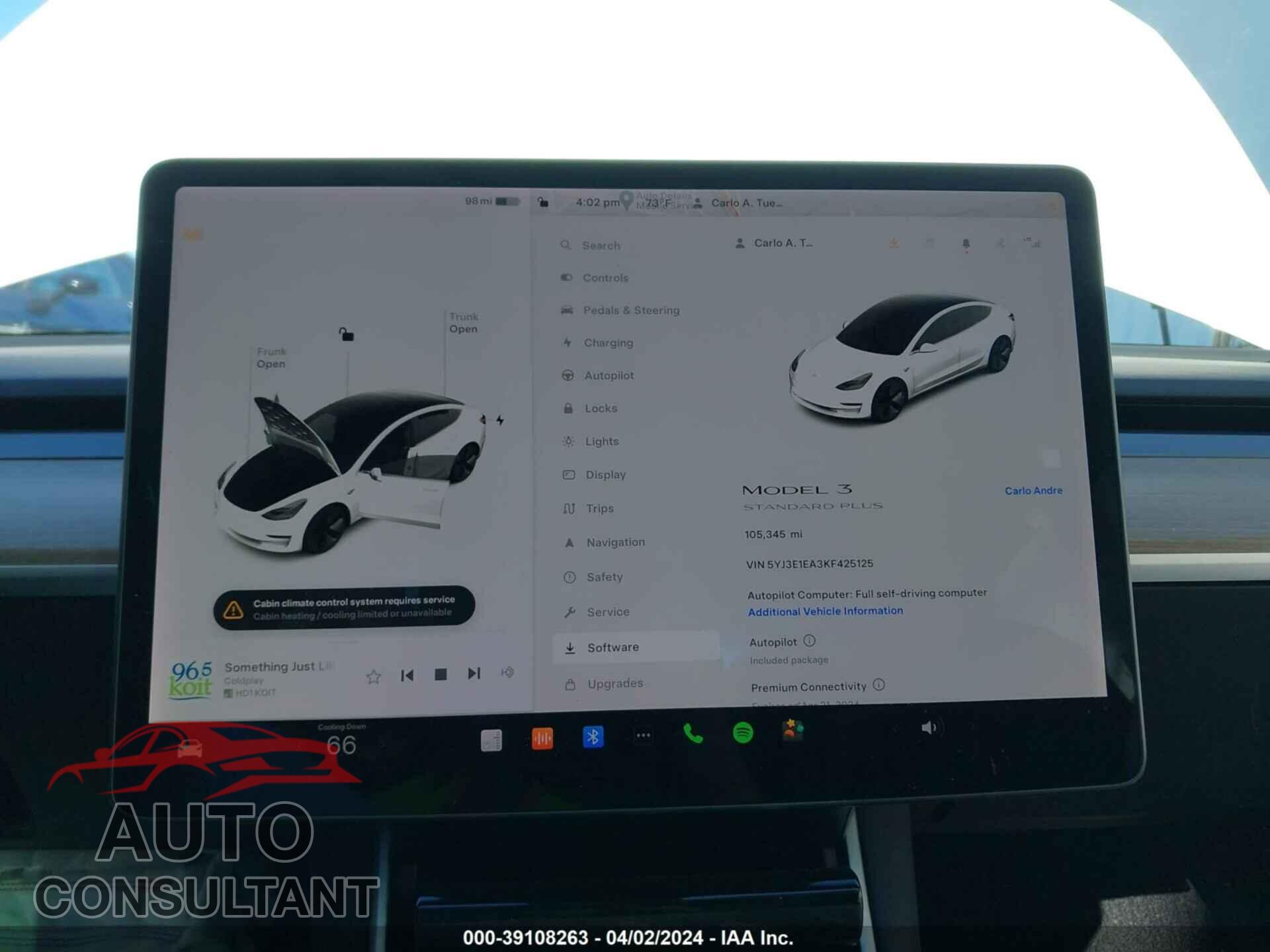 TESLA MODEL 3 2019 - 5YJ3E1EA3KF425125