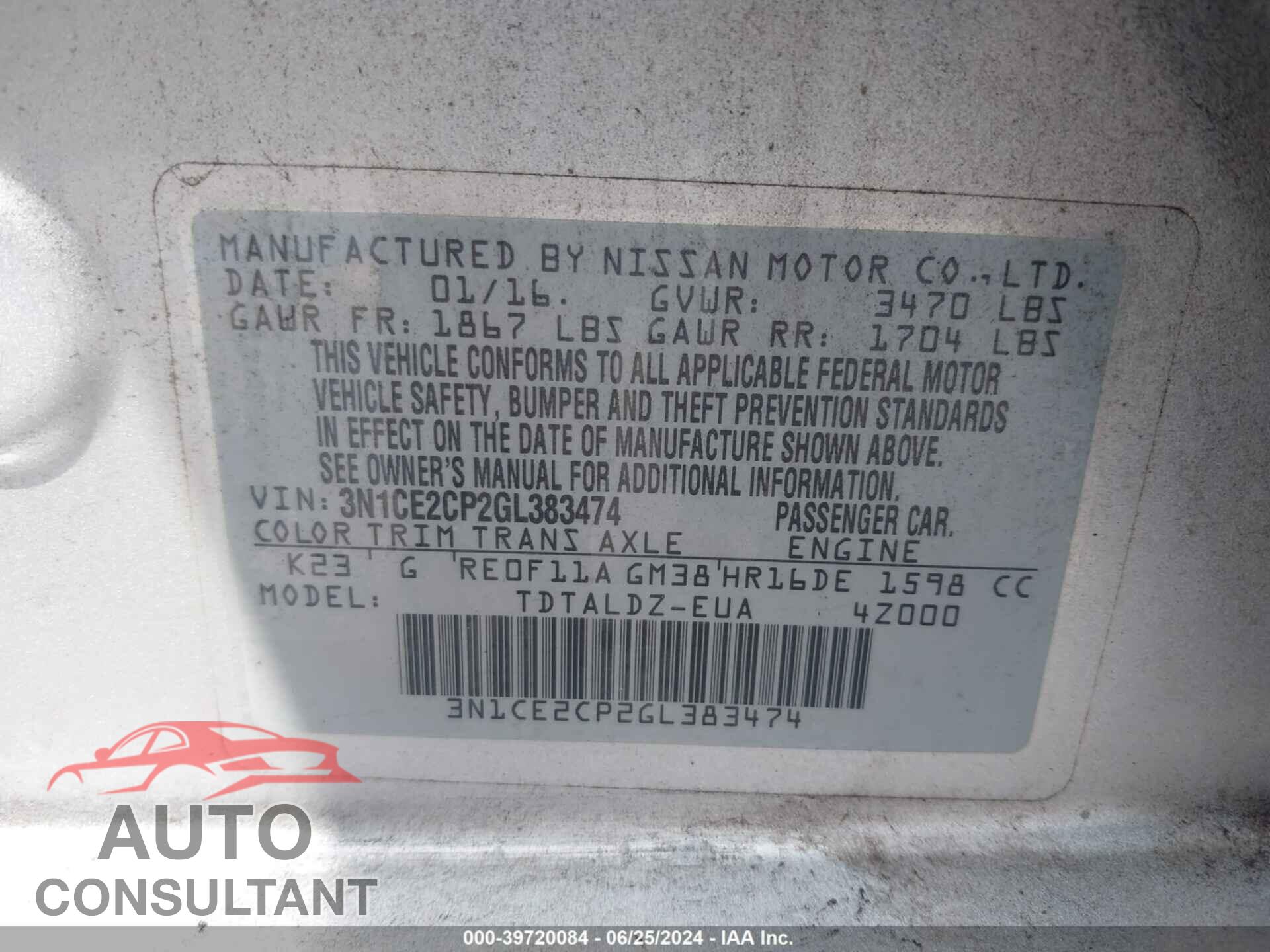 NISSAN VERSA NOTE 2016 - 3N1CE2CP2GL383474