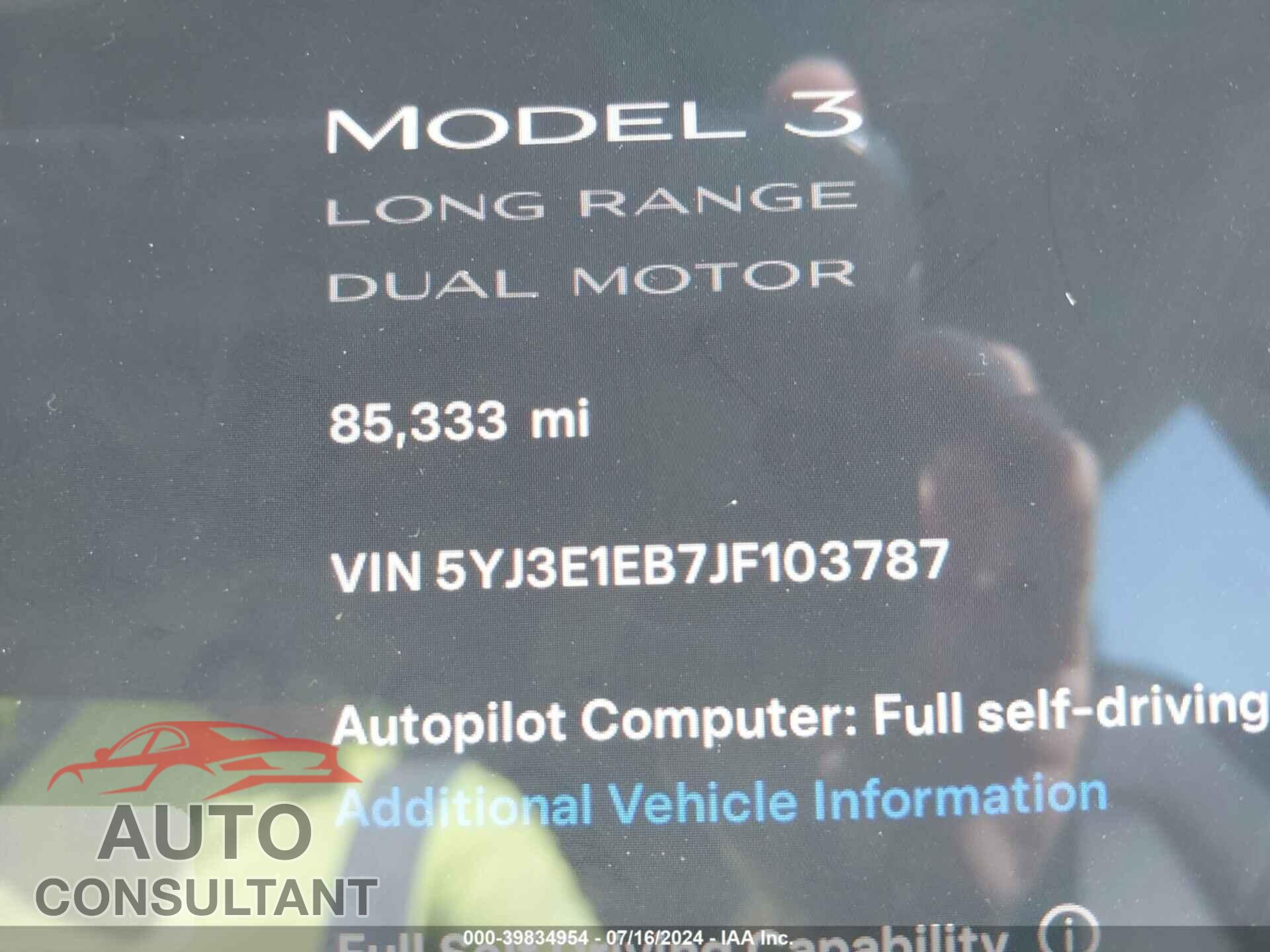 TESLA MODEL 3 2018 - 5YJ3E1EB7JF103787
