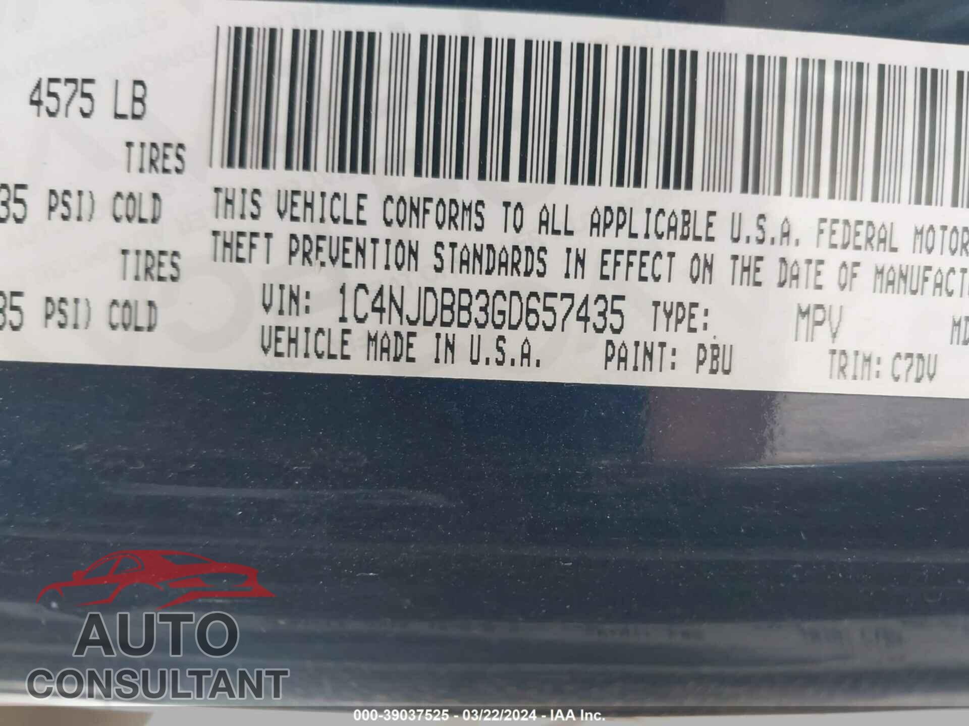 JEEP COMPASS 2016 - 1C4NJDBB3GD657435