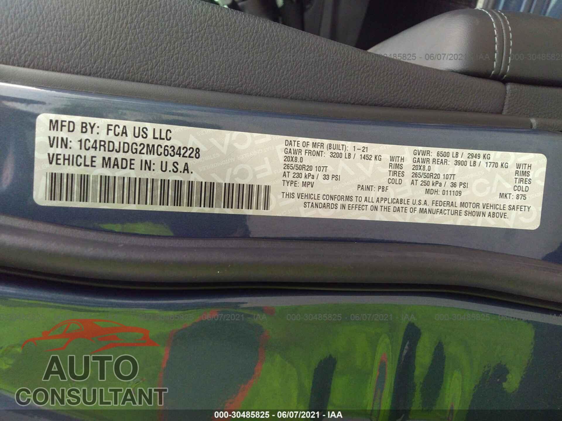 DODGE DURANGO 2021 - 1C4RDJDG2MC634228