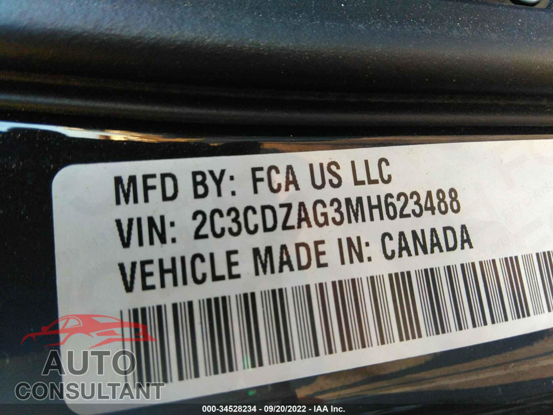 DODGE CHALLENGER 2021 - 2C3CDZAG3MH623488