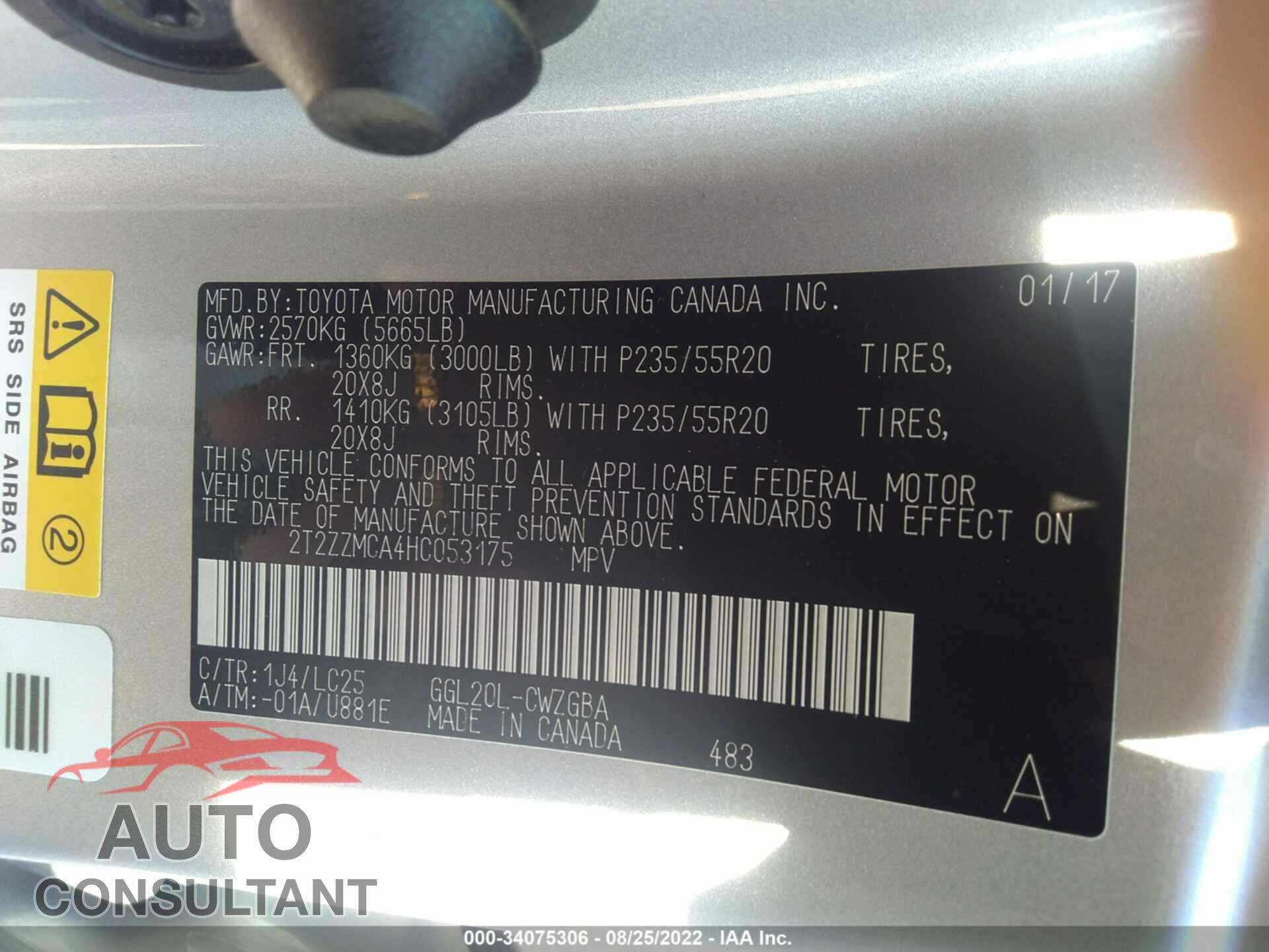 LEXUS RX 2017 - 2T2ZZMCA4HC053175