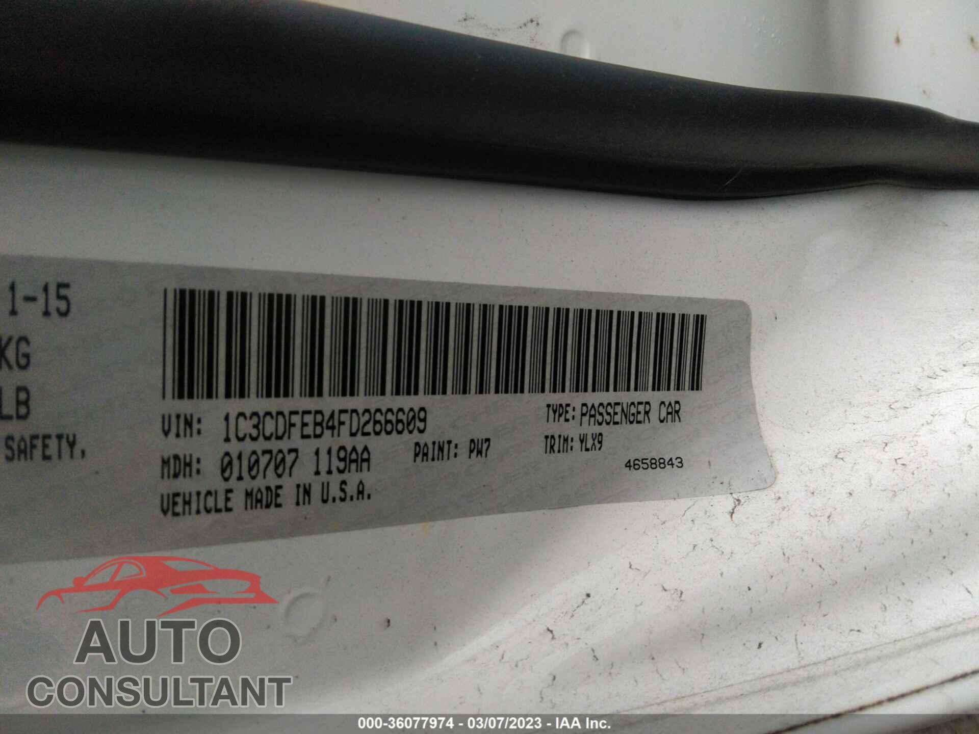 DODGE DART 2015 - 1C3CDFEB4FD266609
