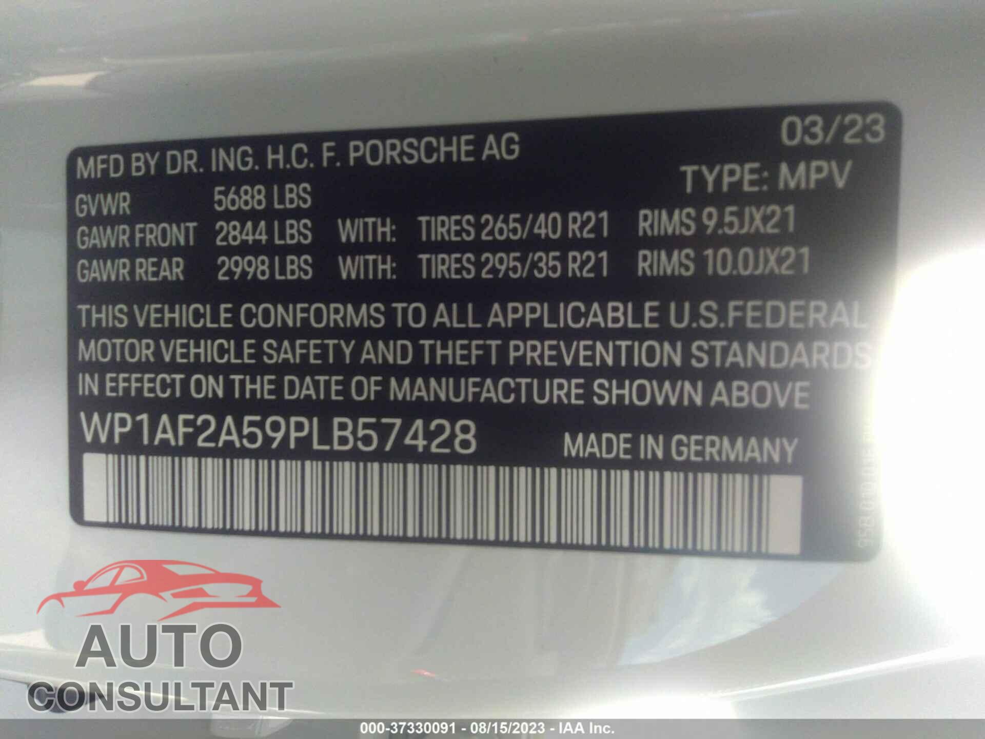 PORSCHE MACAN 2023 - WP1AF2A59PLB57428
