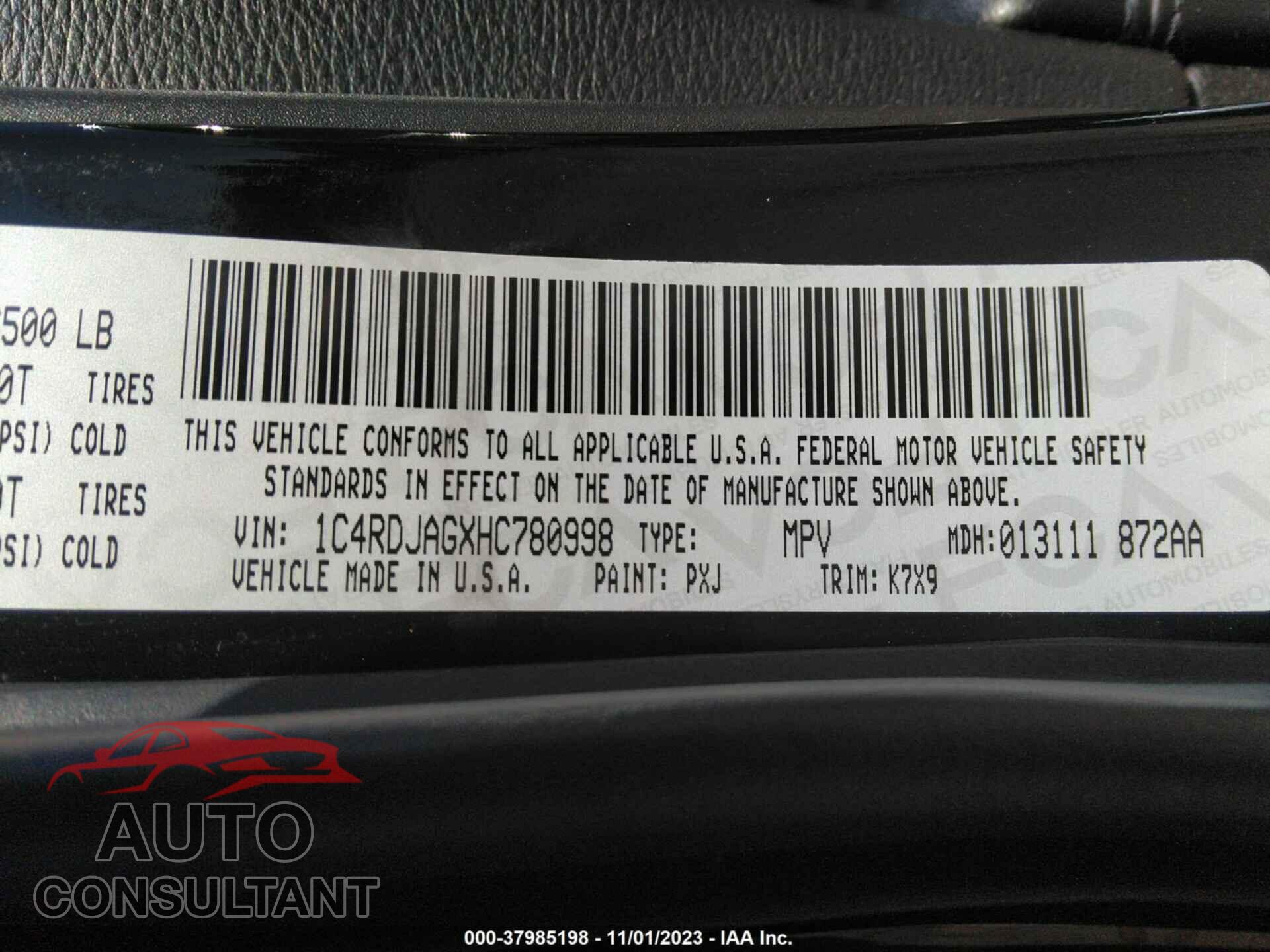 DODGE DURANGO 2017 - 1C4RDJAGXHC780998