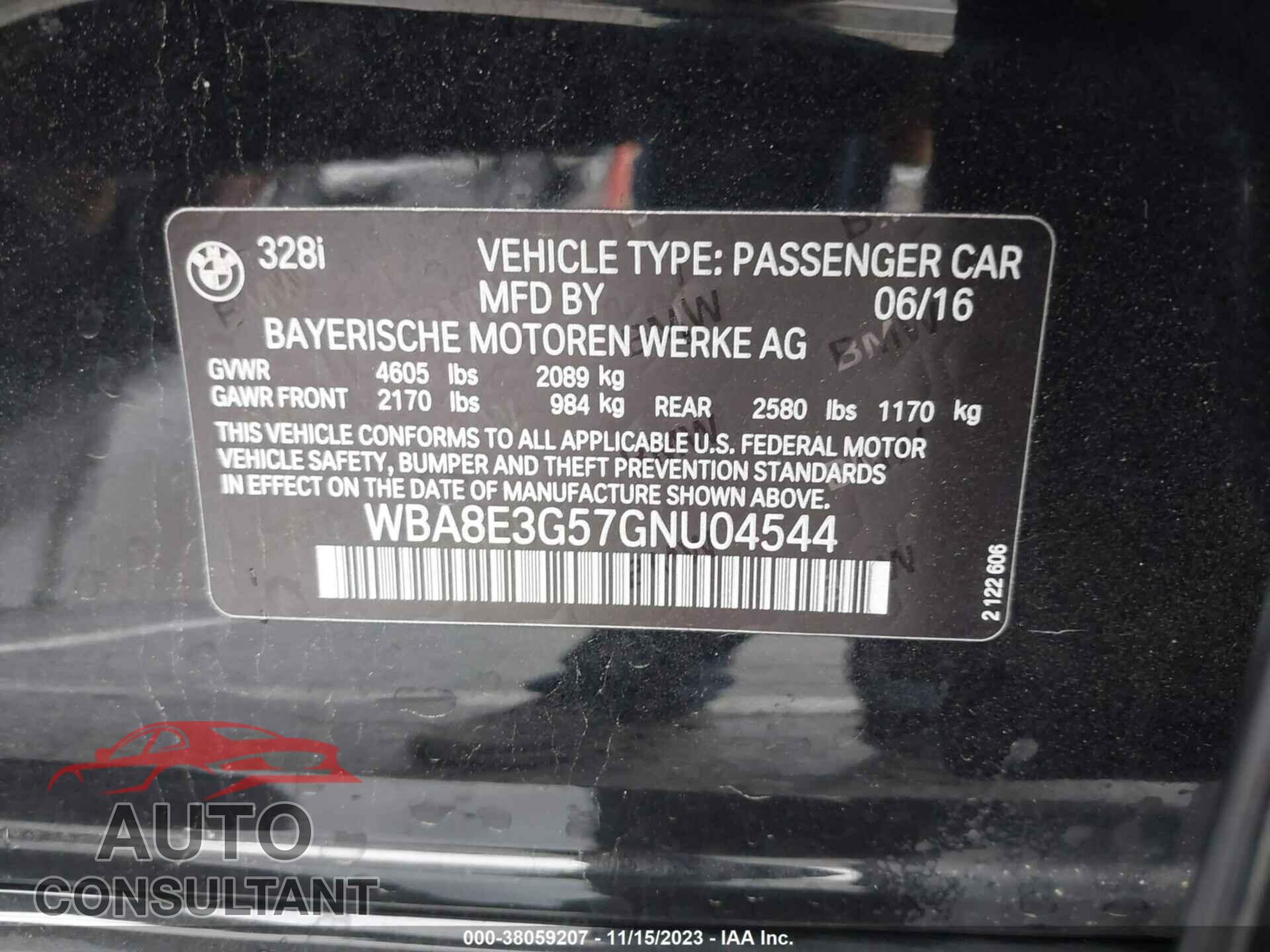 BMW 328I 2016 - WBA8E3G57GNU04544