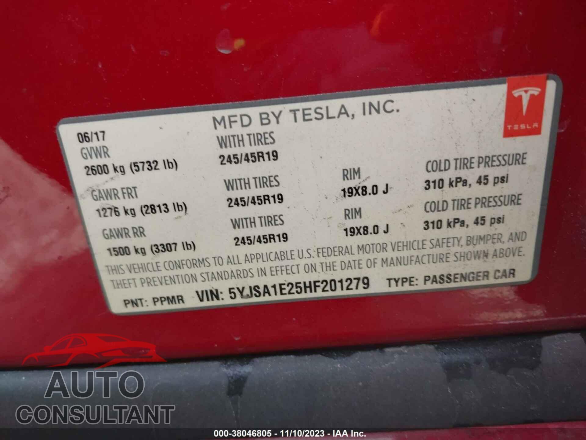 TESLA MODEL S 2017 - 5YJSA1E25HF201279