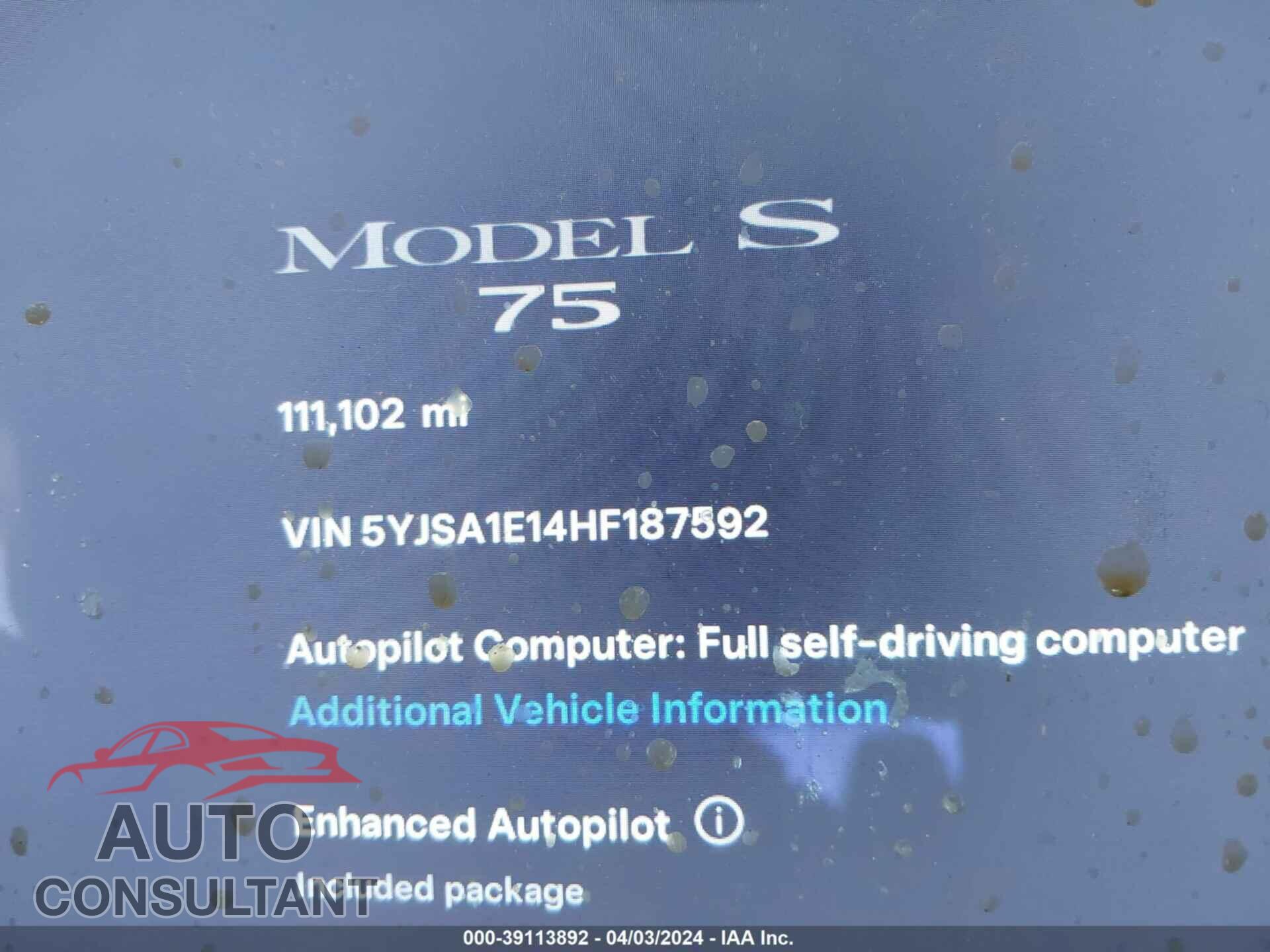 TESLA MODEL S 2017 - 5YJSA1E14HF187592