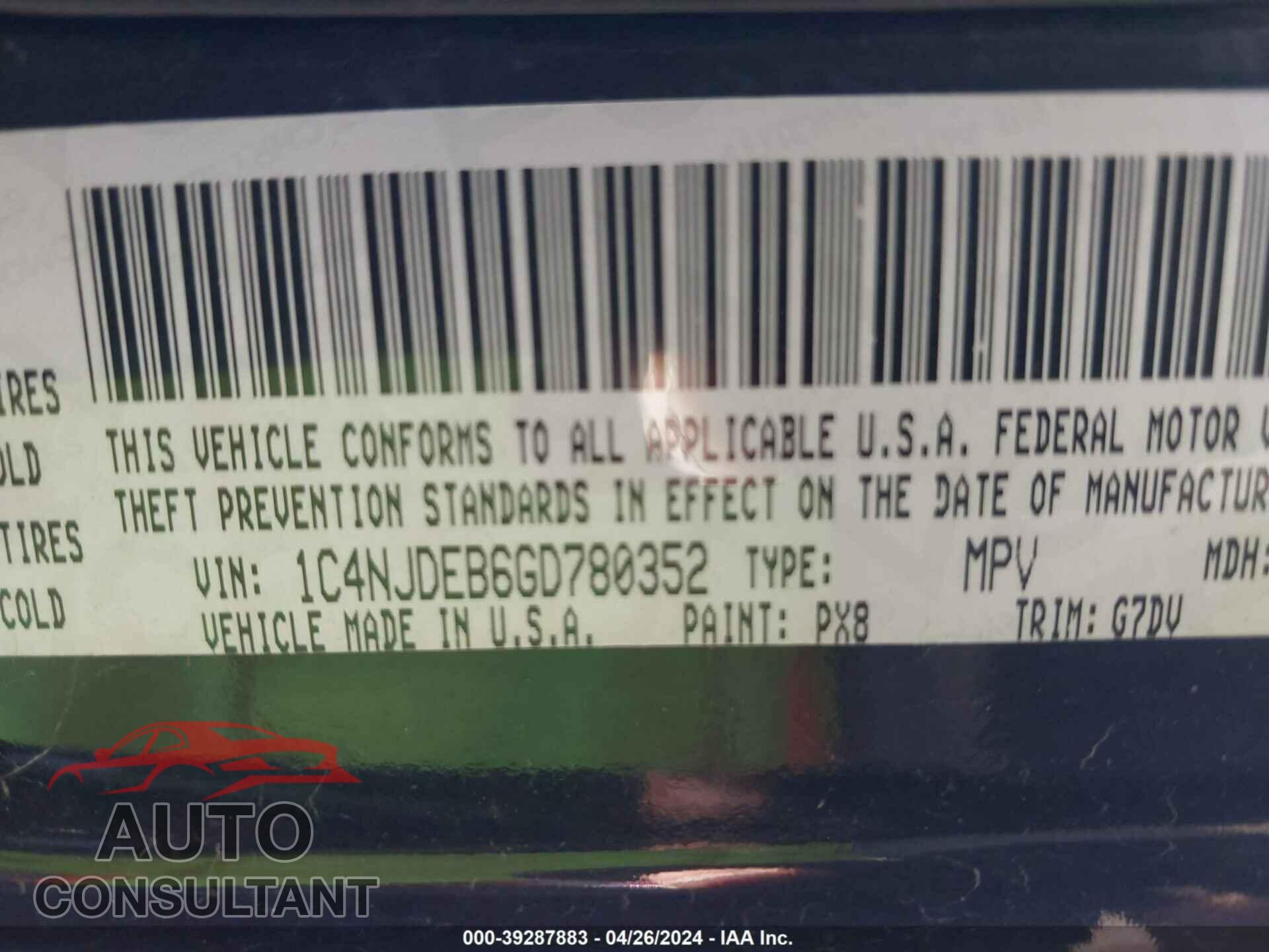 JEEP COMPASS 2016 - 1C4NJDEB6GD780352