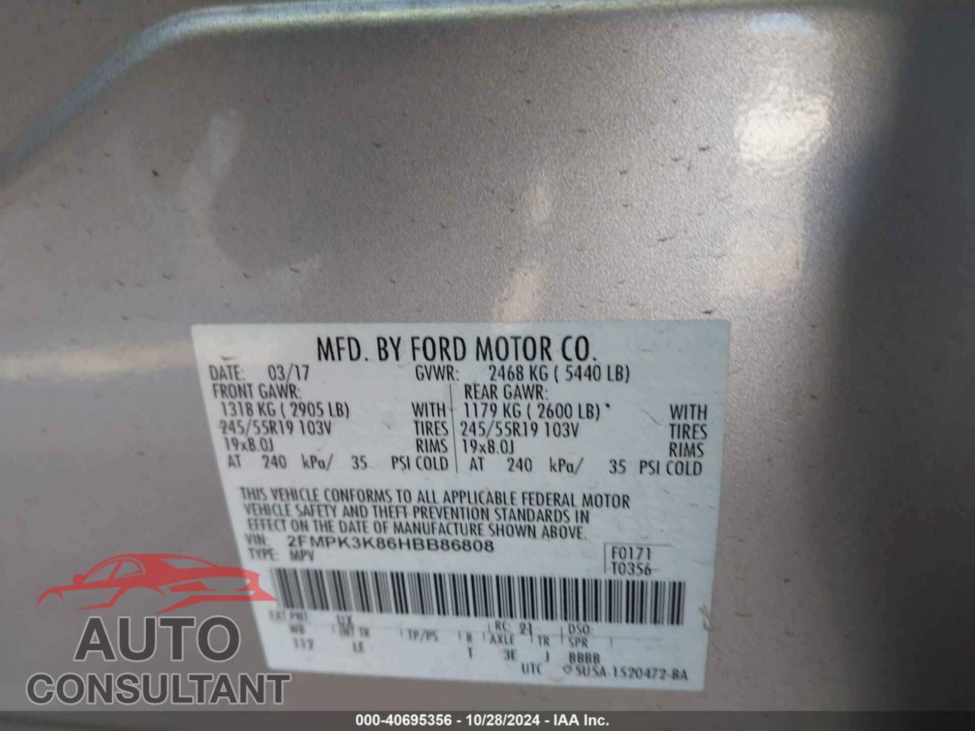 FORD EDGE 2017 - 2FMPK3K86HBB86808