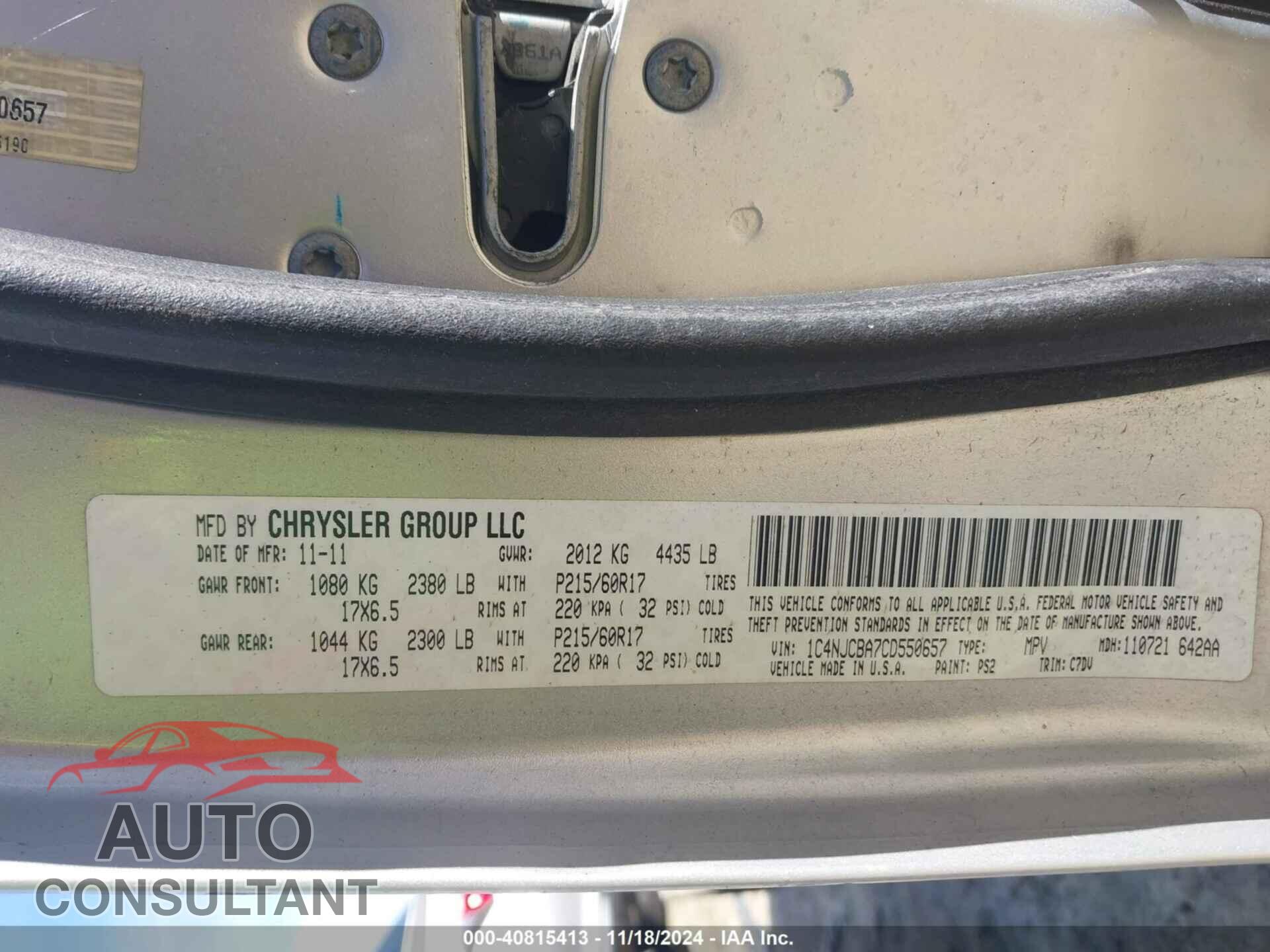 JEEP COMPASS 2012 - 1C4NJCBA7CD550657