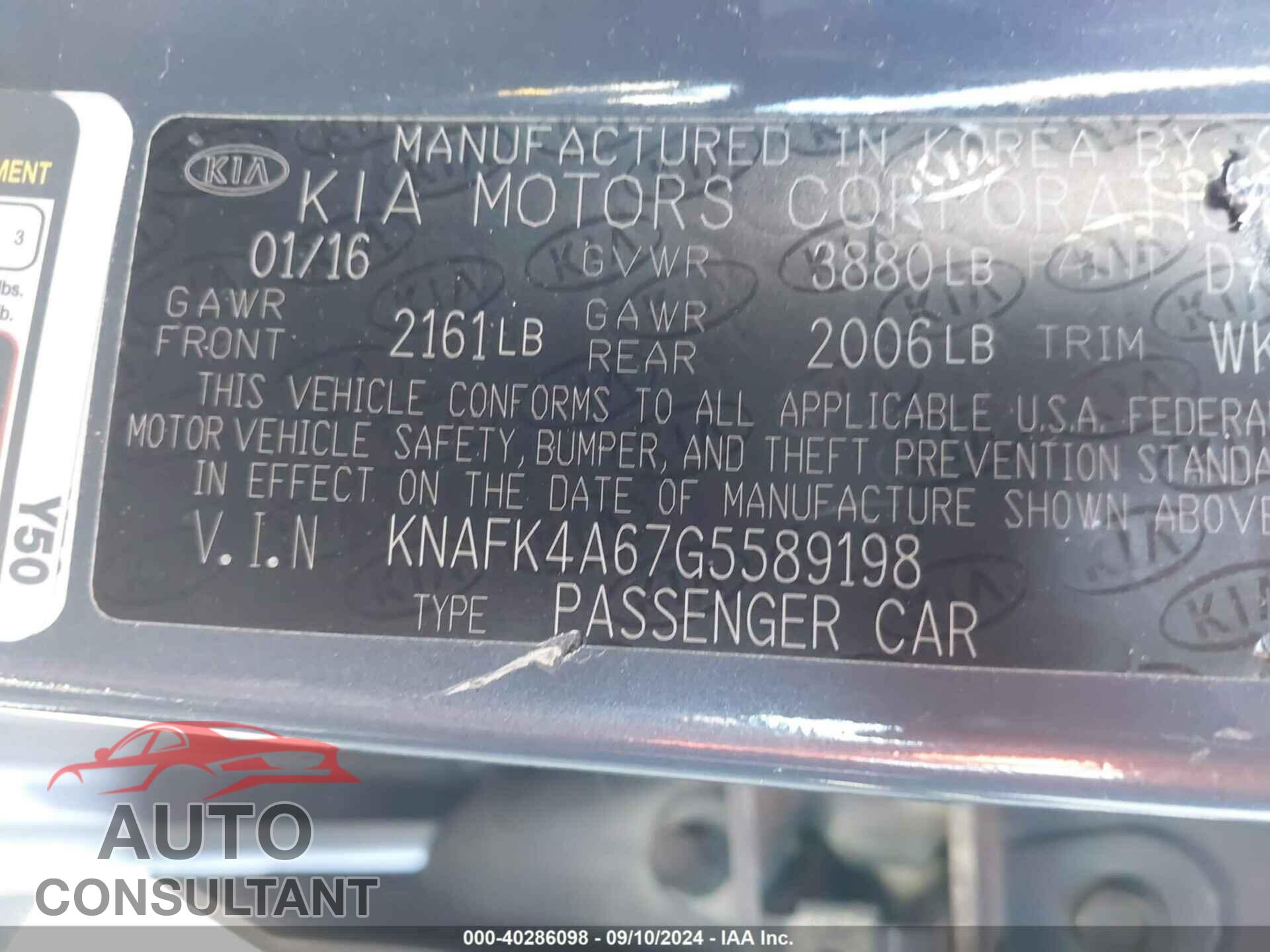 KIA FORTE 2016 - KNAFK4A67G5589198