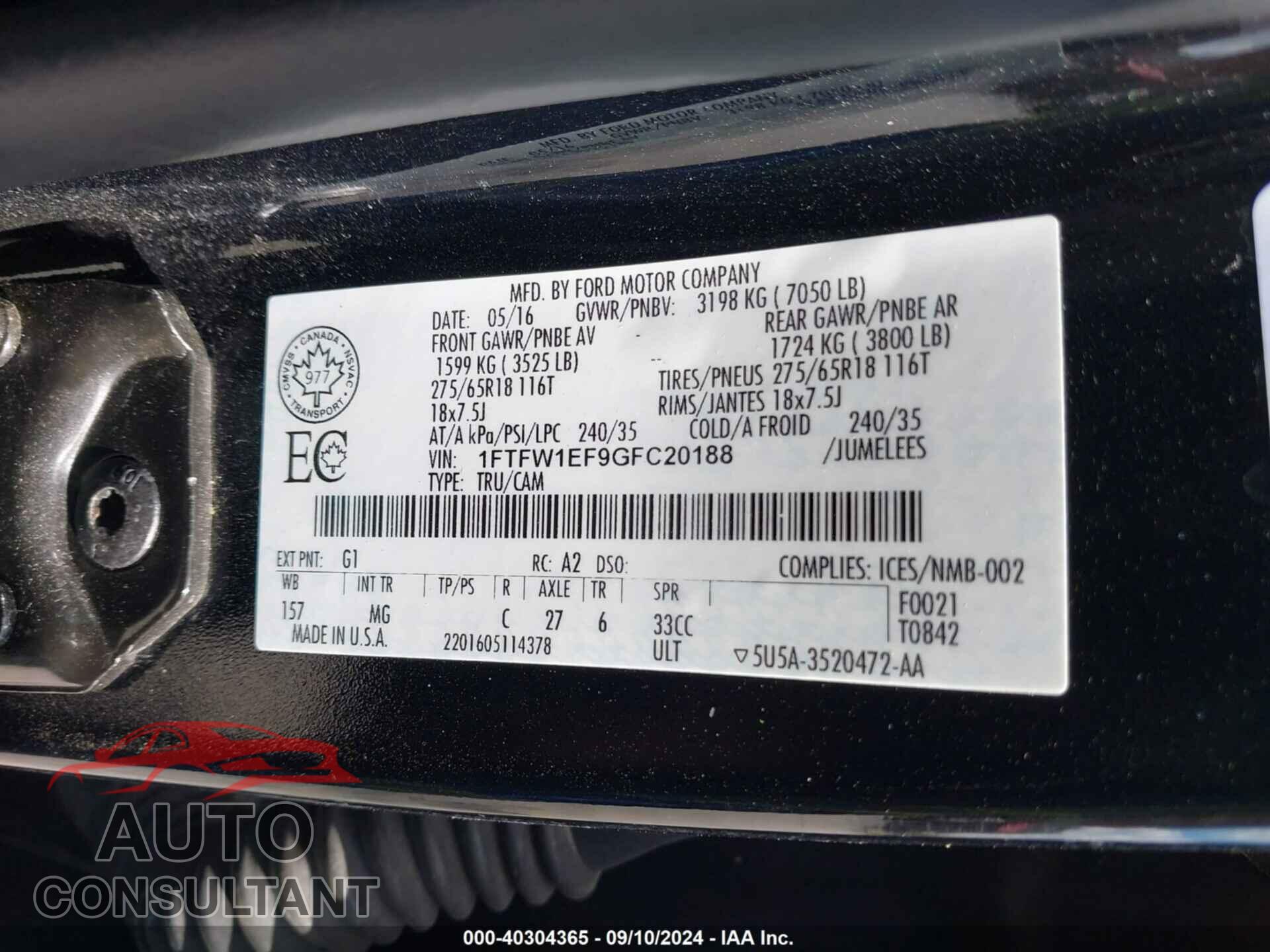 FORD F-150 2016 - 1FTFW1EF9GFC20188