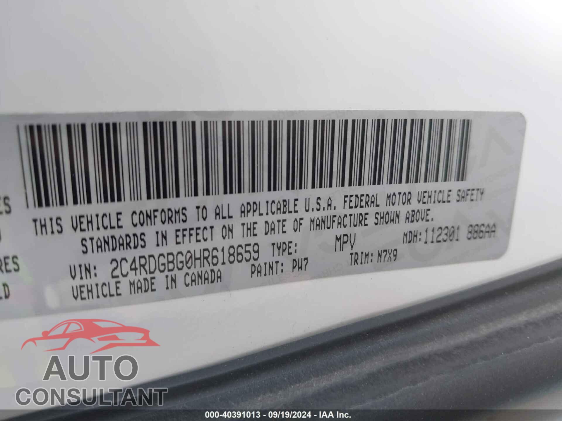 DODGE GRAND CARAVAN 2017 - 2C4RDGBG0HR618659