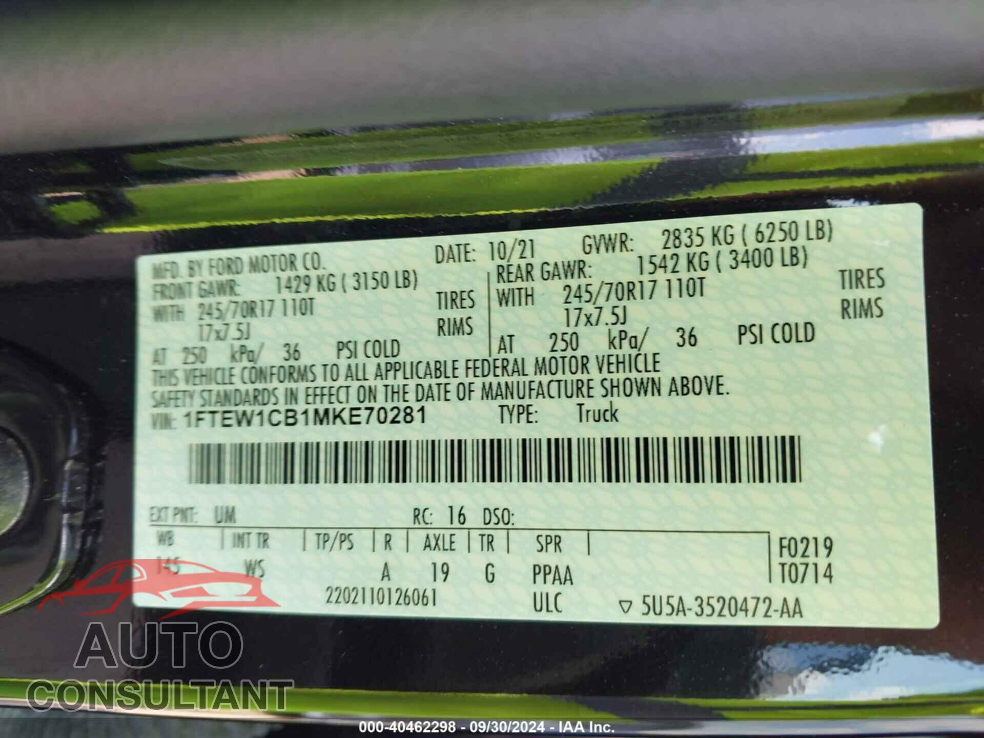 FORD F150 2021 - 1FTEW1CB1MKE70281
