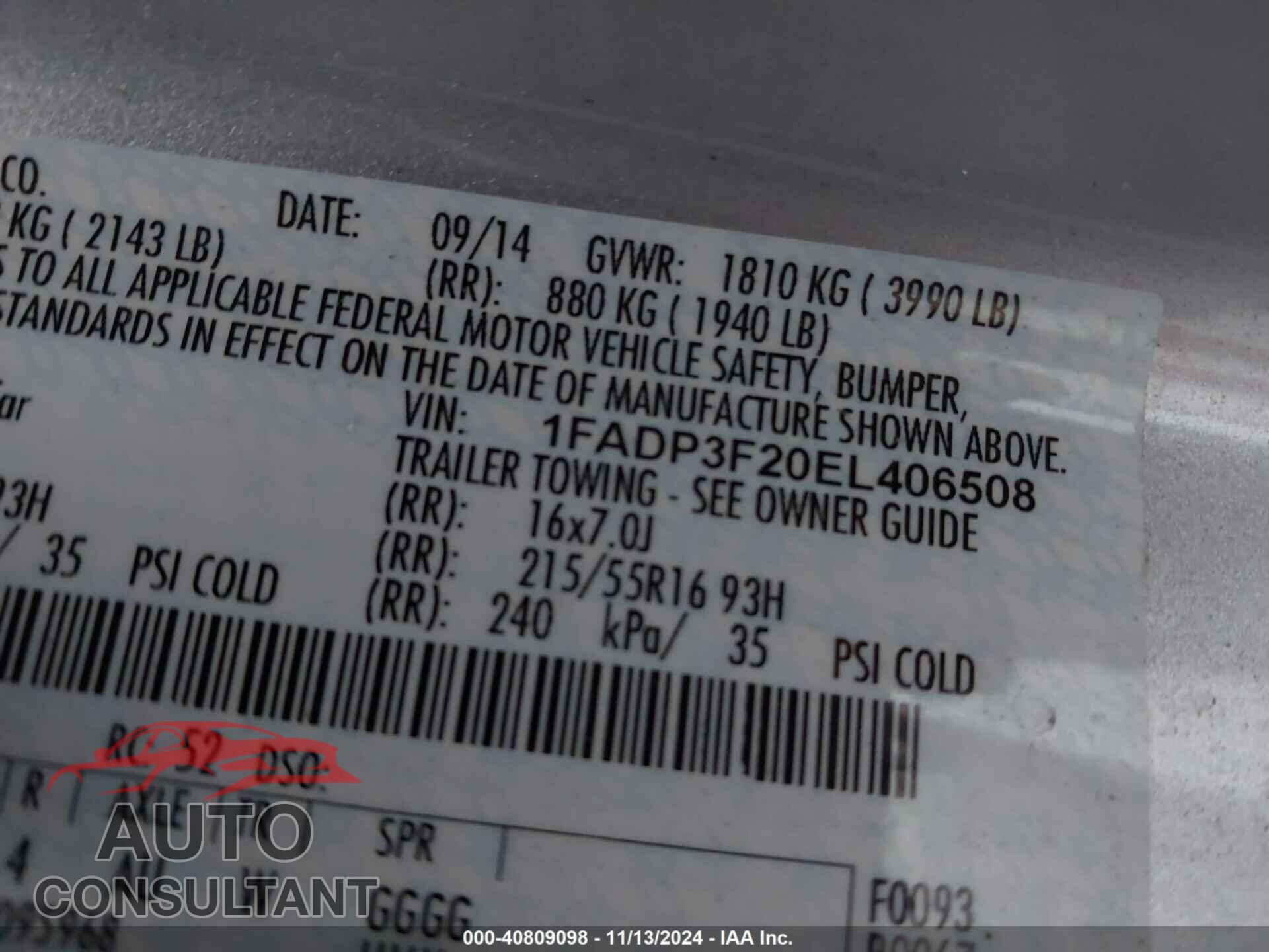 FORD FOCUS 2014 - 1FADP3F20EL406508