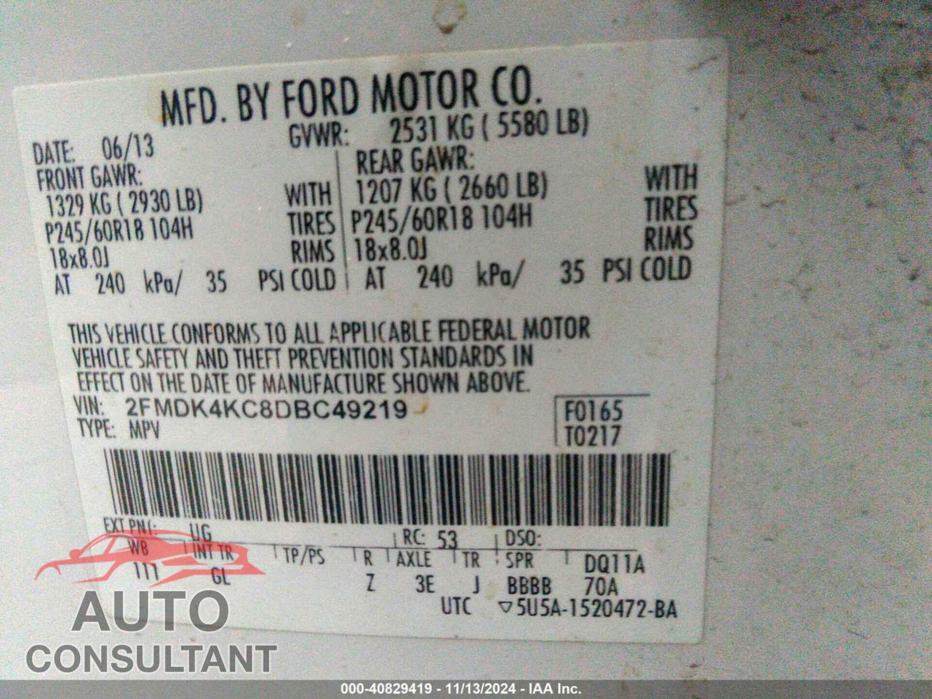 FORD EDGE 2013 - 2FMDK4KC8DBC49219