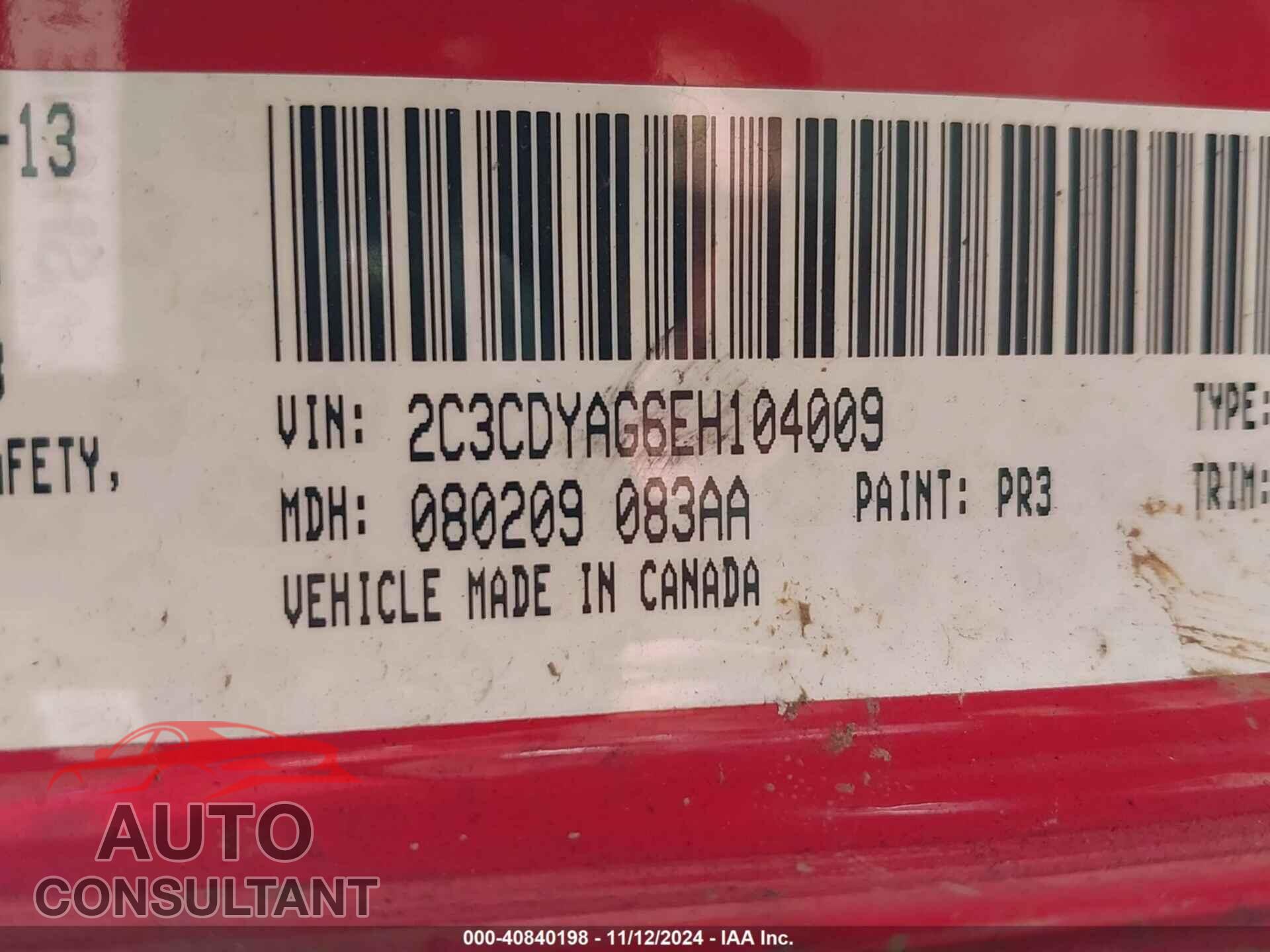DODGE CHALLENGER 2014 - 2C3CDYAG6EH104009