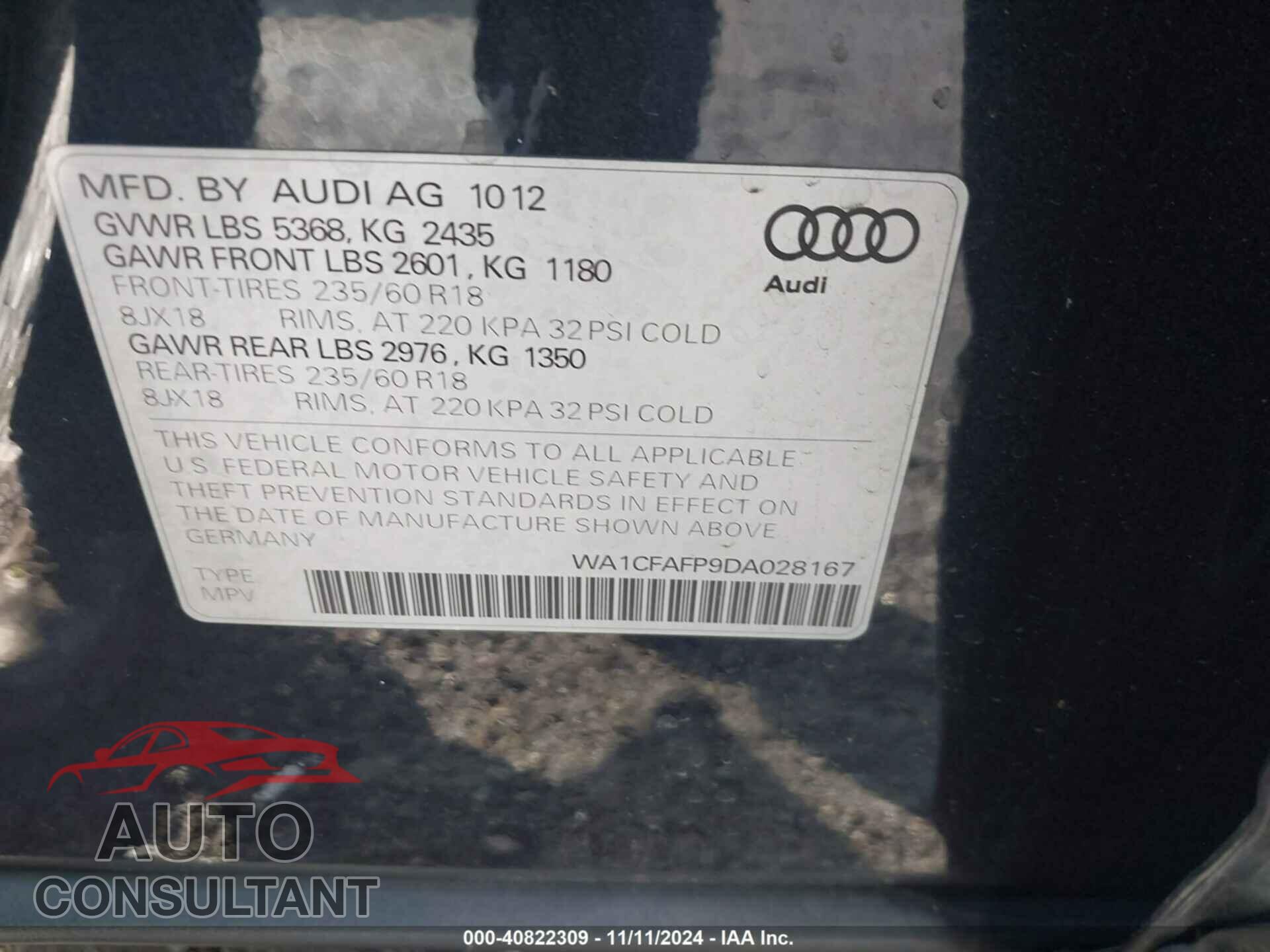 AUDI Q5 2013 - WA1CFAFP9DA028167