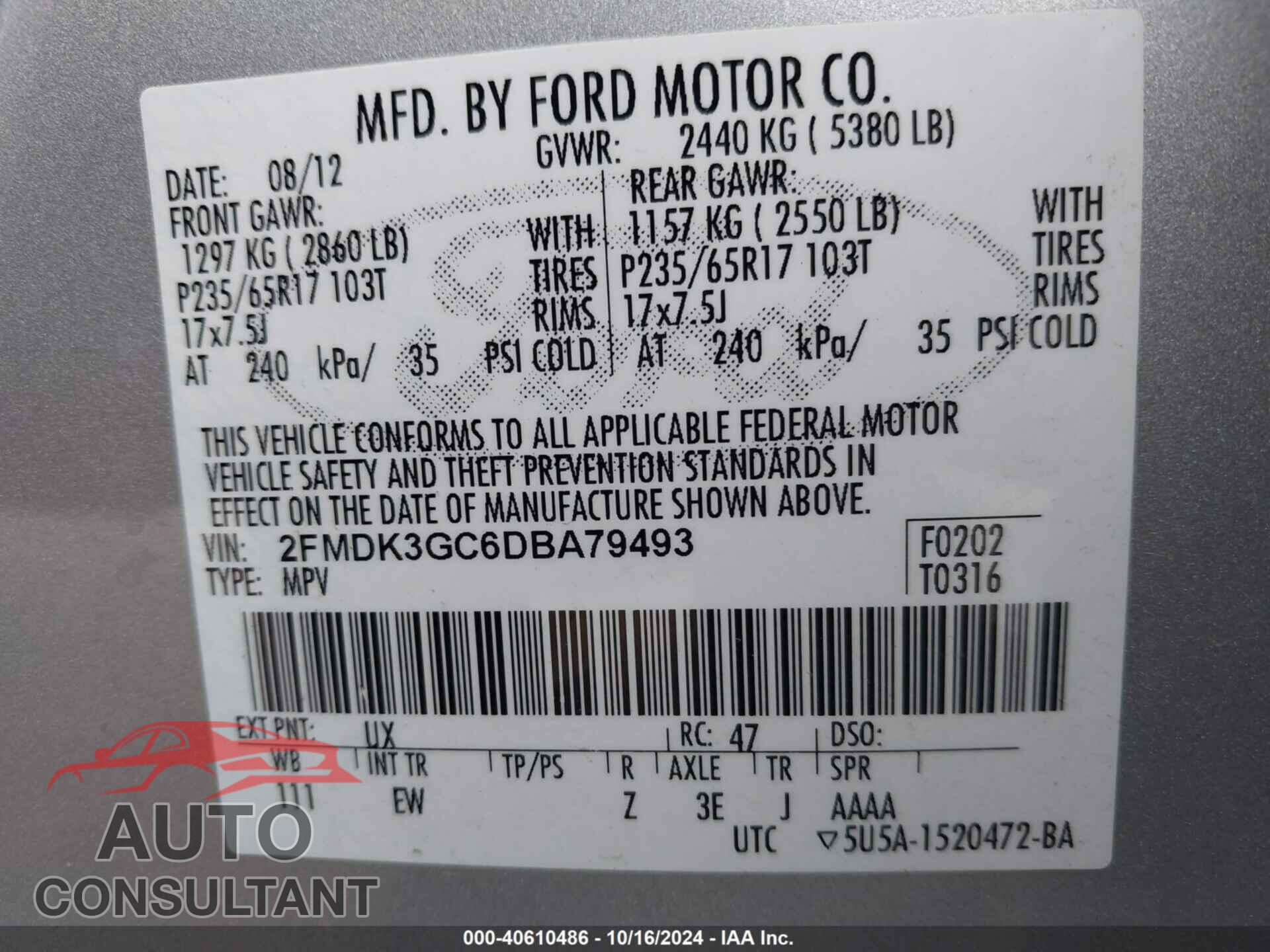 FORD EDGE 2013 - 2FMDK3GC6DBA79493