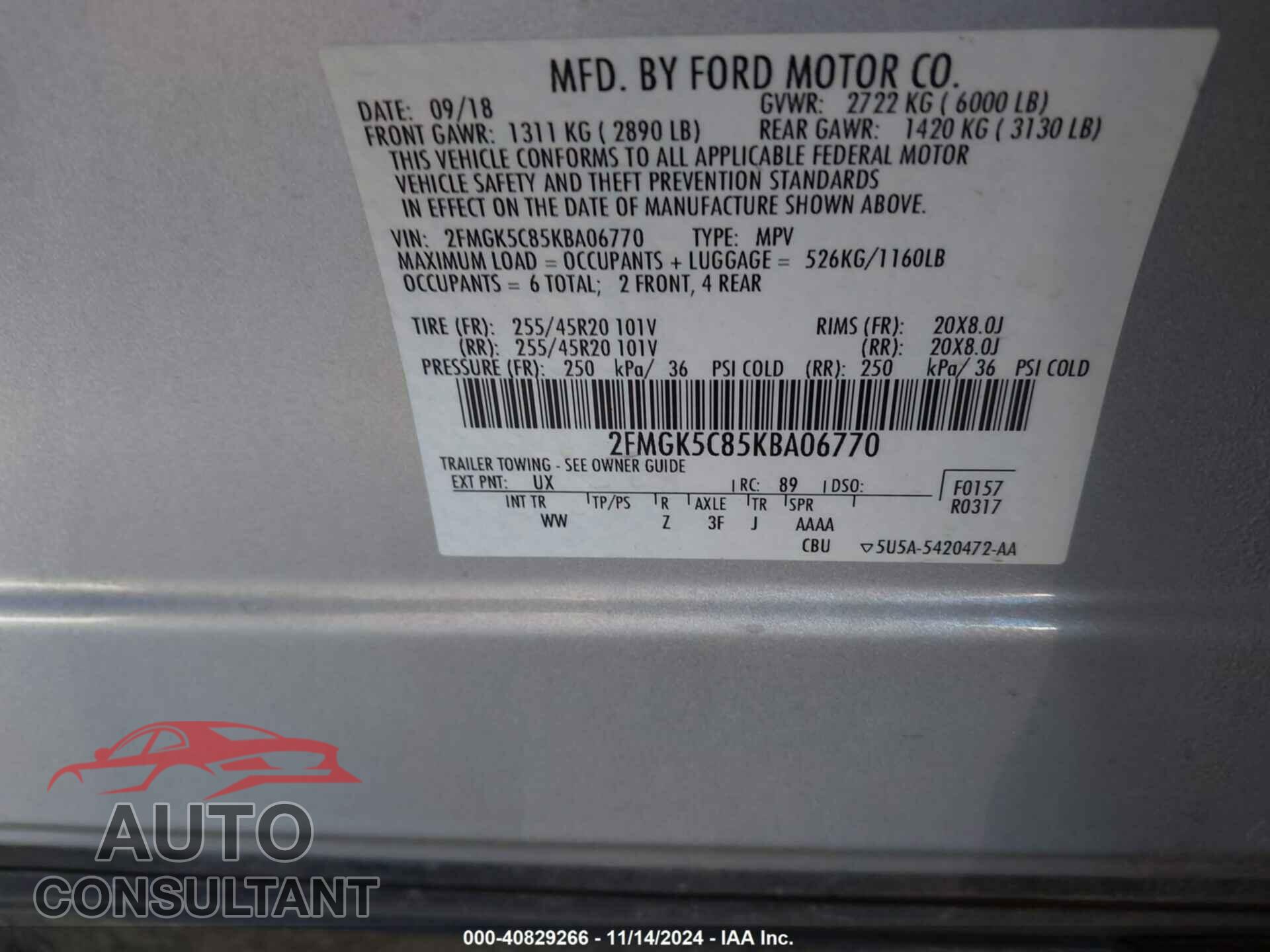 FORD FLEX 2019 - 2FMGK5C85KBA06770