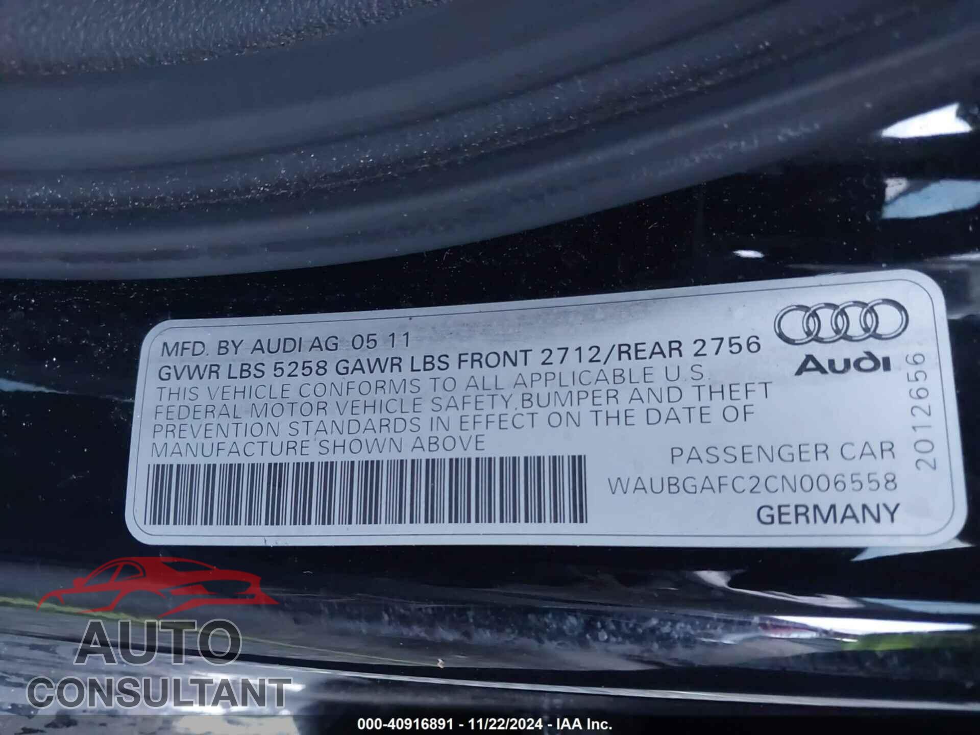 AUDI A6 2012 - WAUBGAFC2CN006558