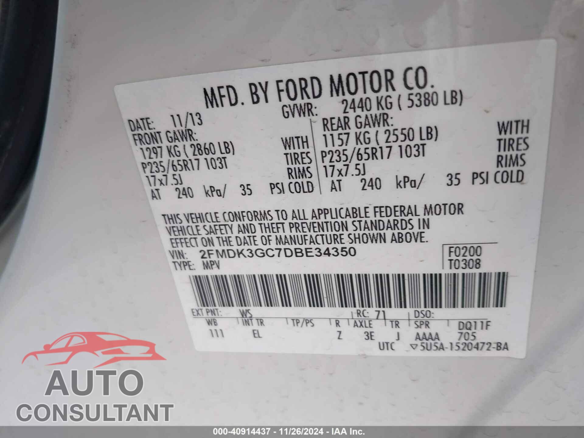 FORD EDGE 2013 - 2FMDK3GC7DBE34350