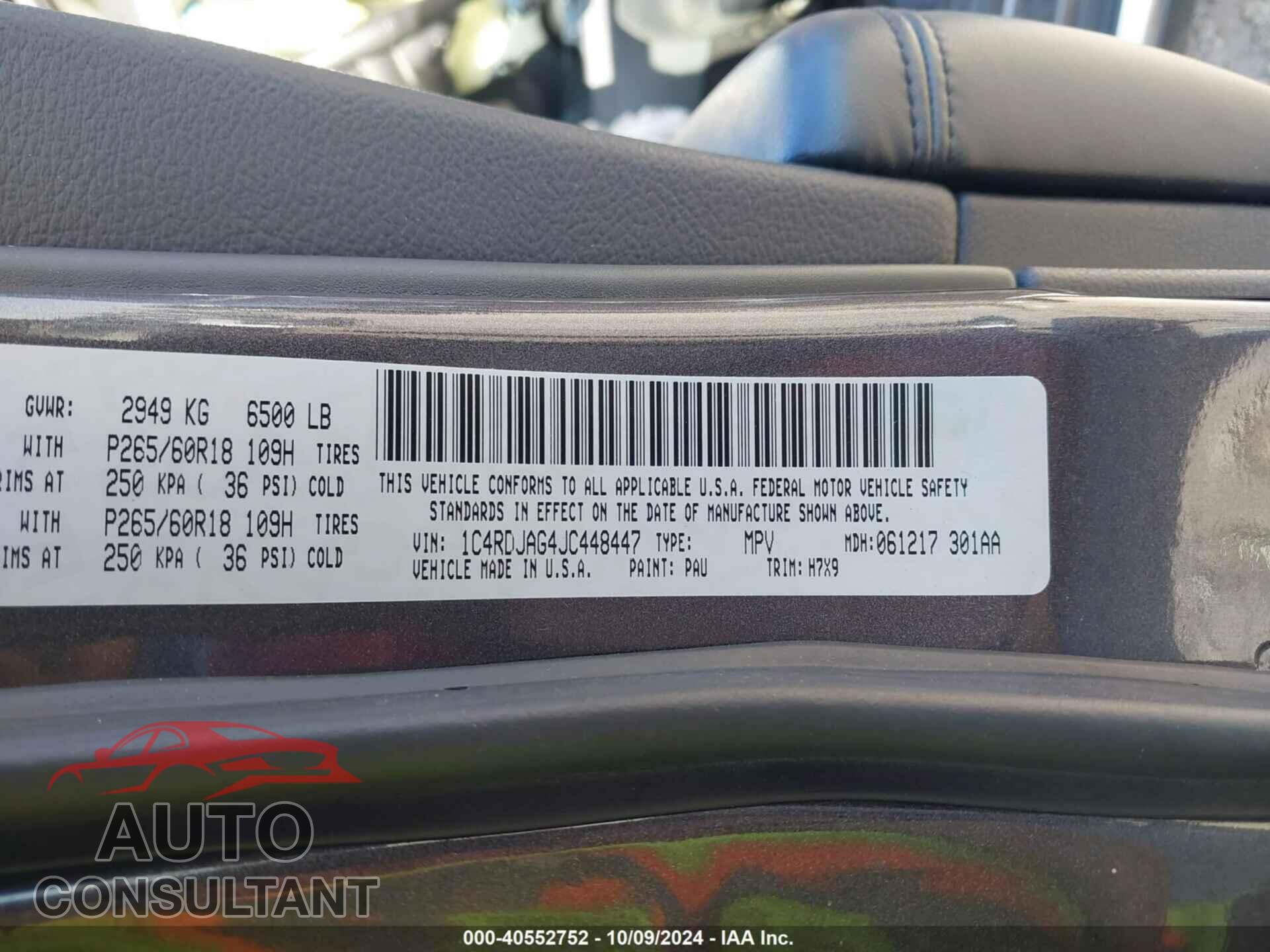 DODGE DURANGO 2018 - 1C4RDJAG4JC448447