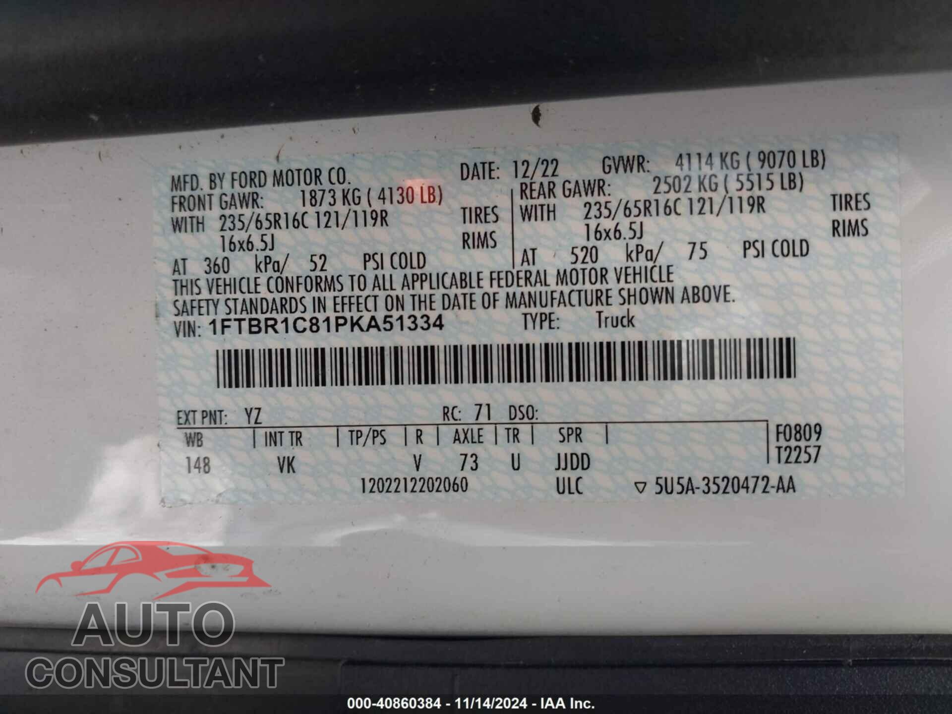 FORD TRANSIT-250 CARGO VAN 2023 - 1FTBR1C81PKA51334