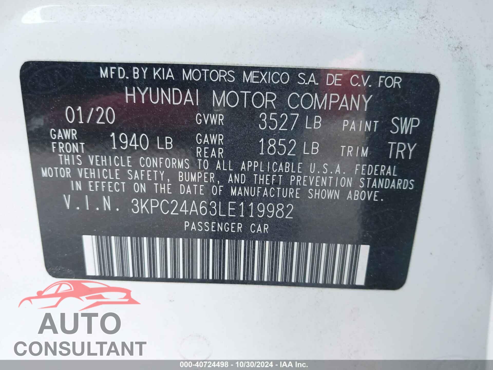 HYUNDAI ACCENT 2020 - 3KPC24A63LE119982