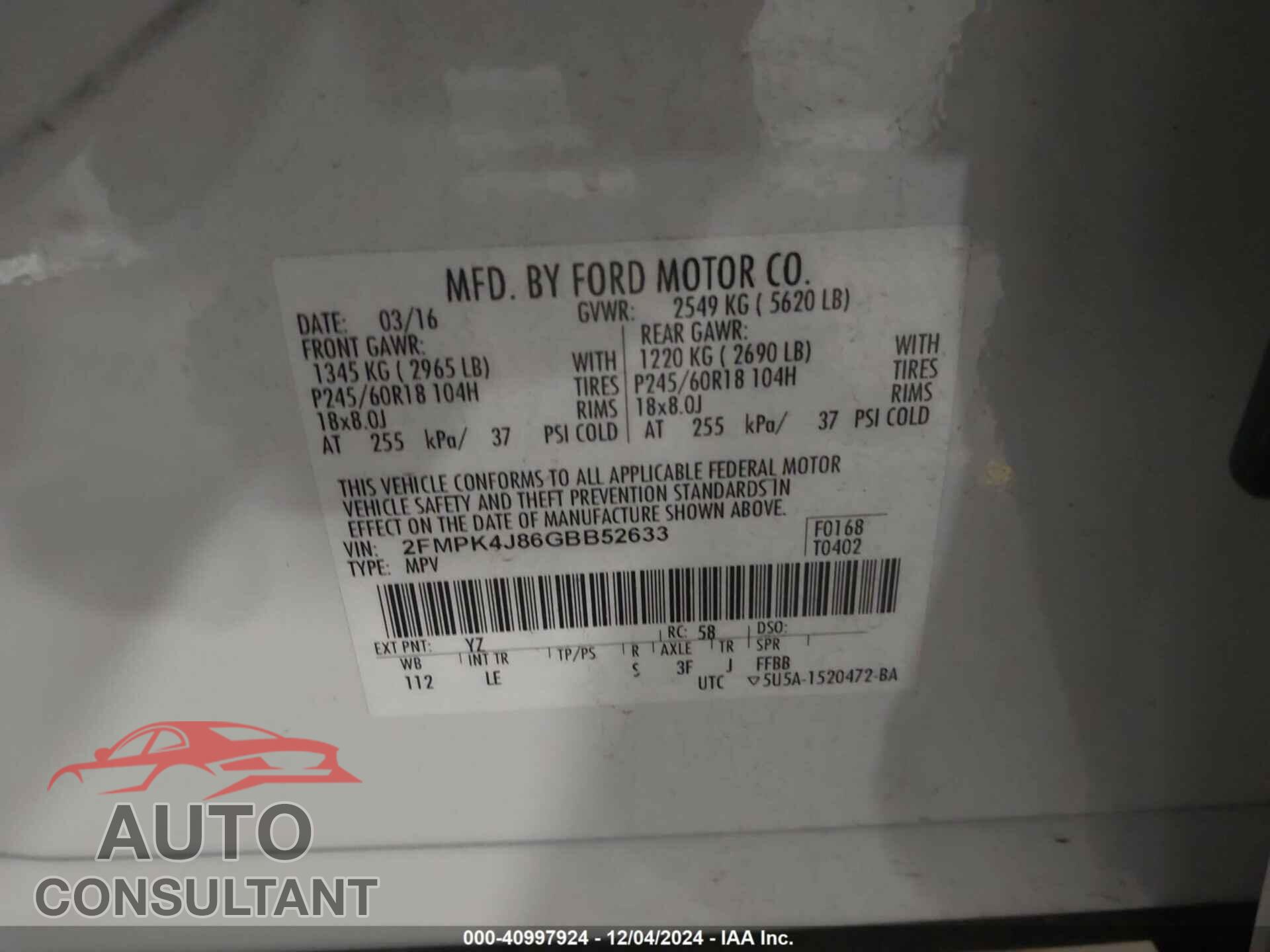 FORD EDGE 2016 - 2FMPK4J86GBB52633