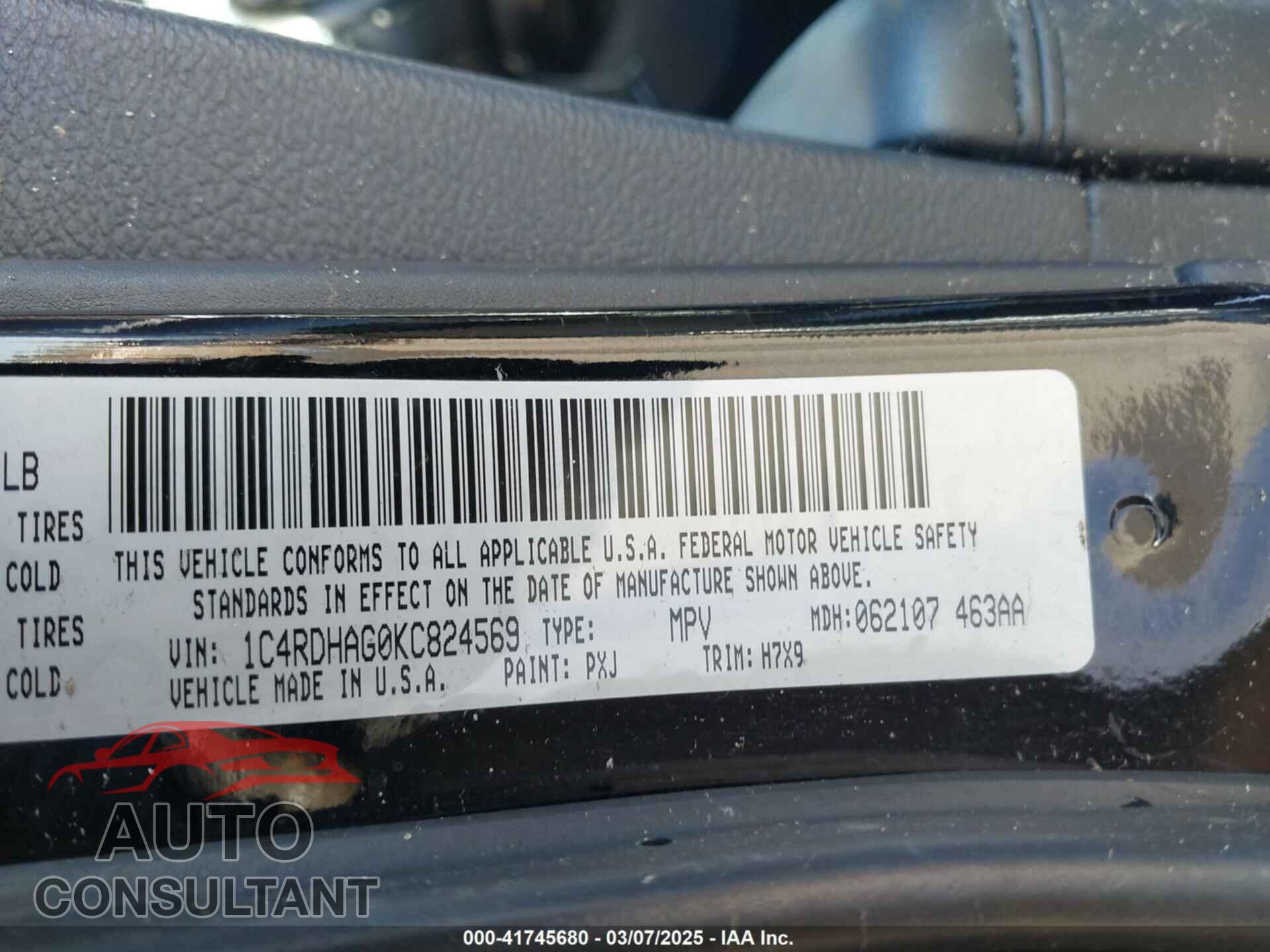 DODGE DURANGO 2019 - 1C4RDHAG0KC824569