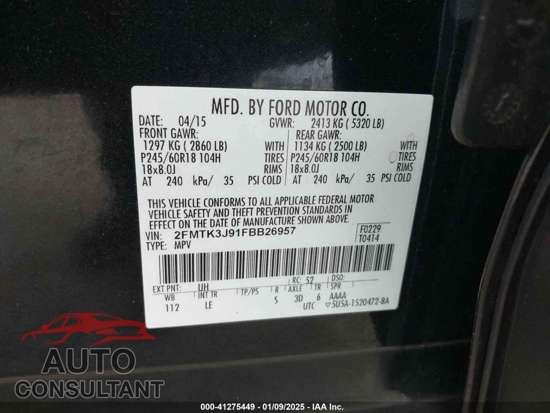 FORD EDGE 2015 - 2FMTK3J91FBB26957