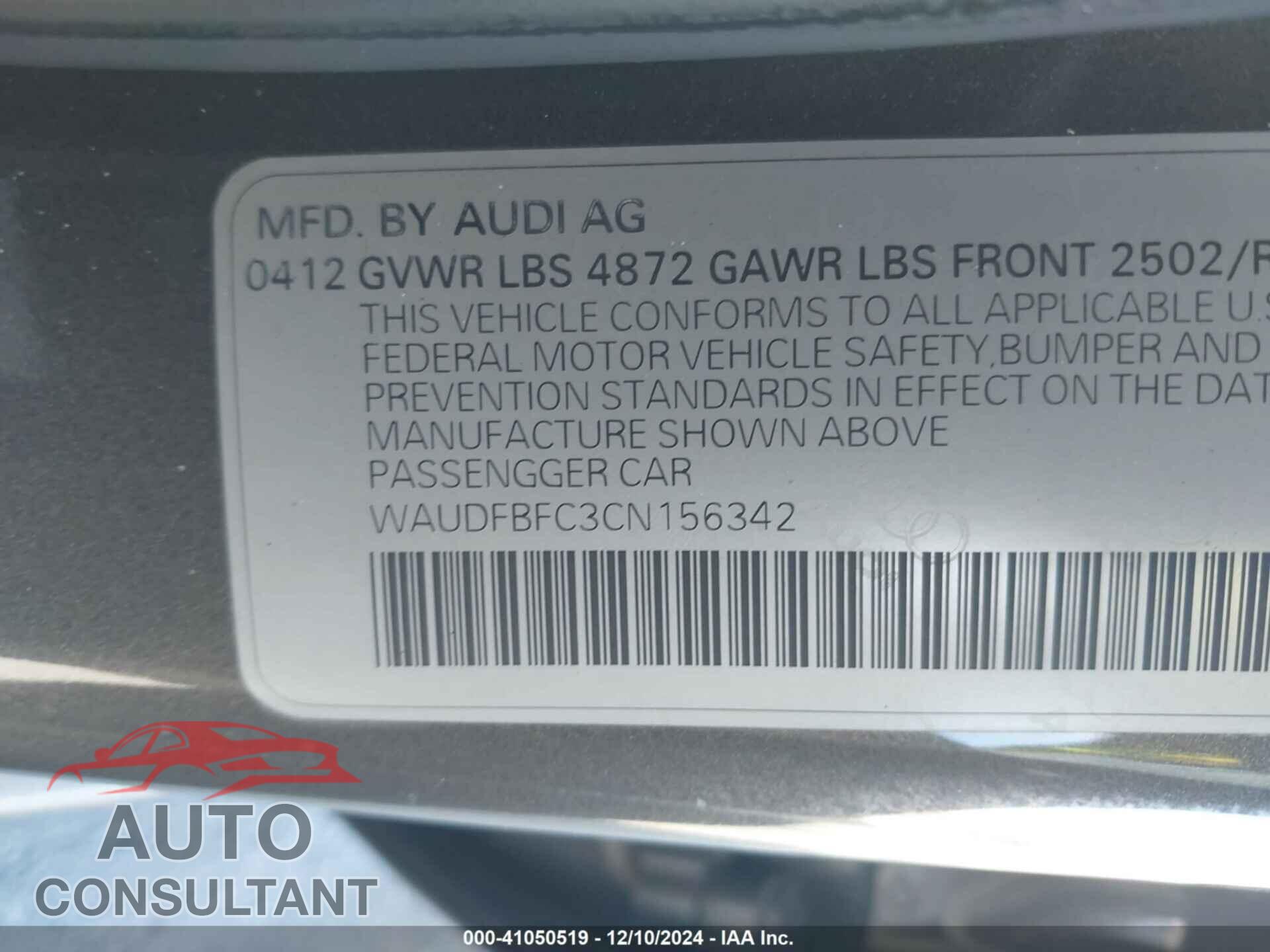 AUDI A6 2012 - WAUDFBFC3CN156342