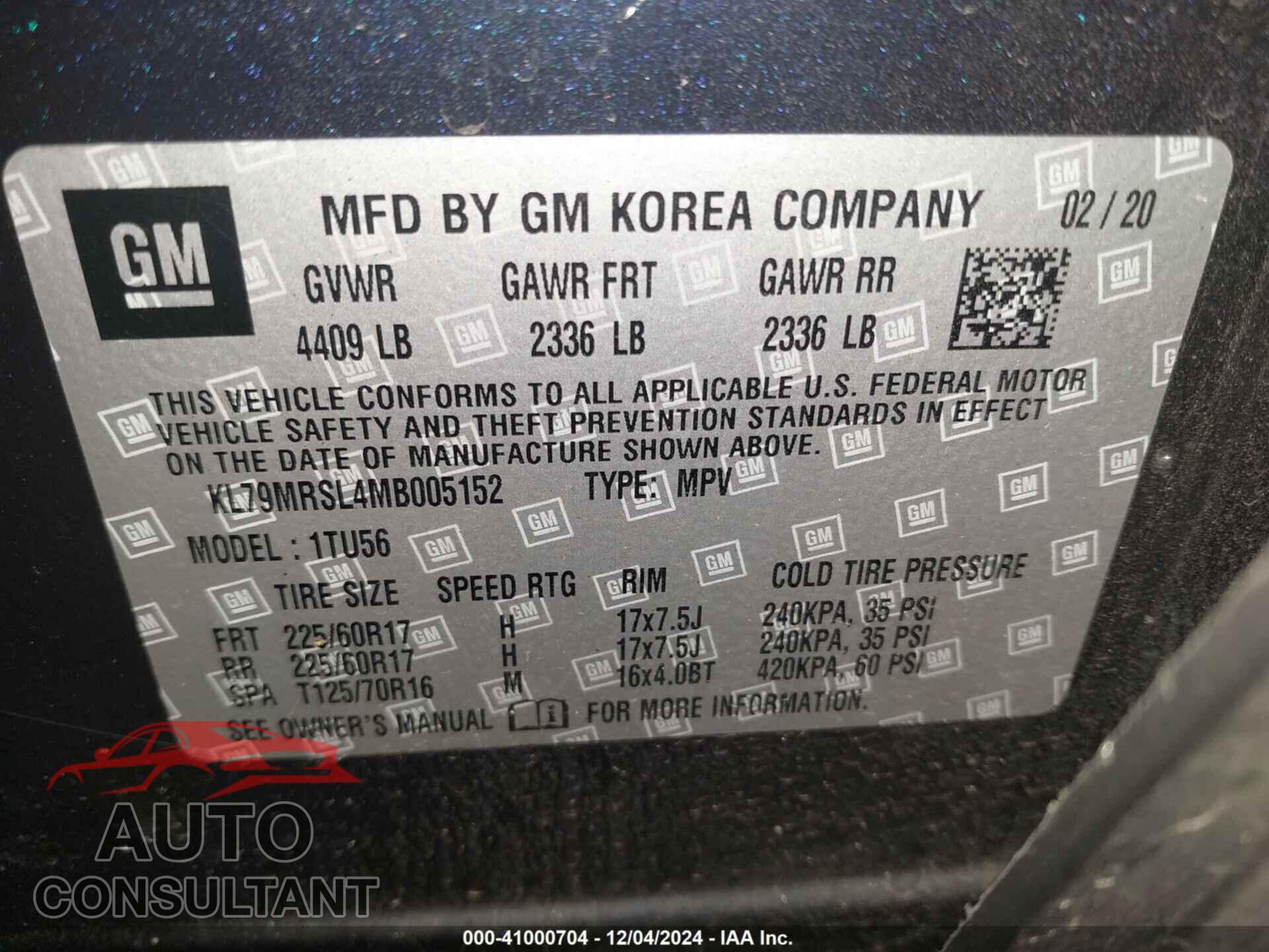CHEVROLET TRAILBLAZER 2021 - KL79MRSL4MB005152