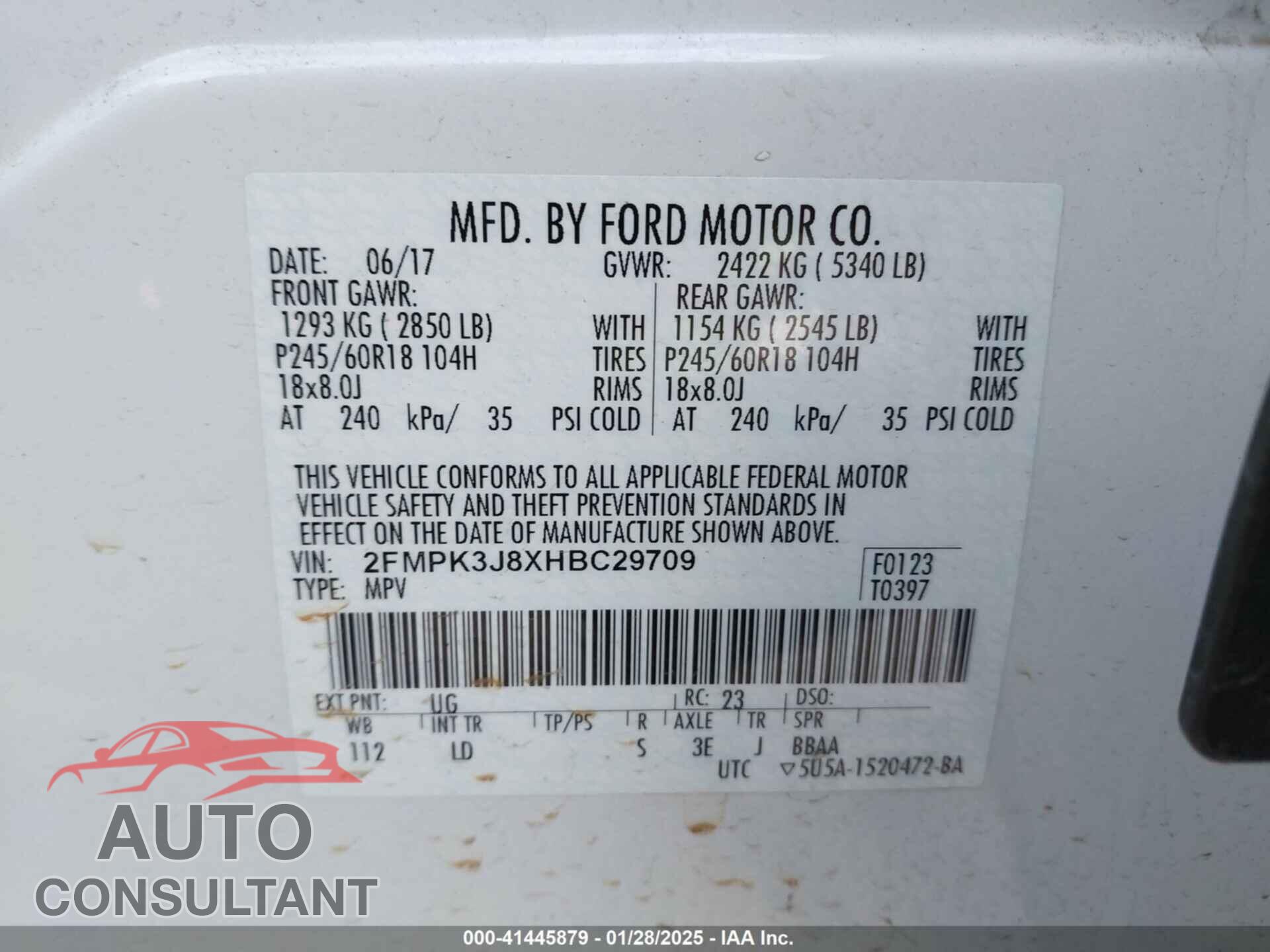 FORD EDGE 2017 - 2FMPK3J8XHBC29709