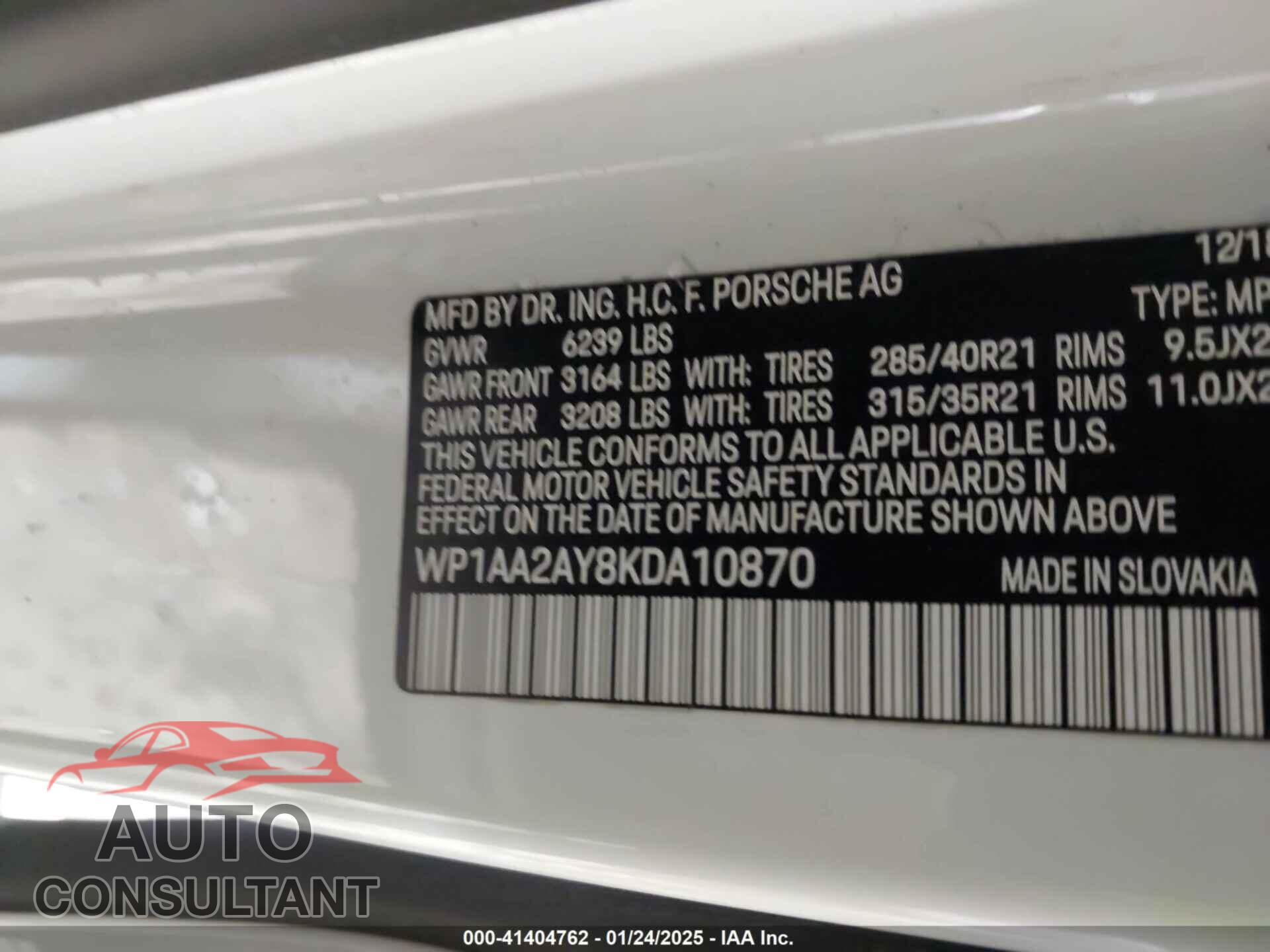 PORSCHE CAYENNE 2019 - WP1AA2AY8KDA10870