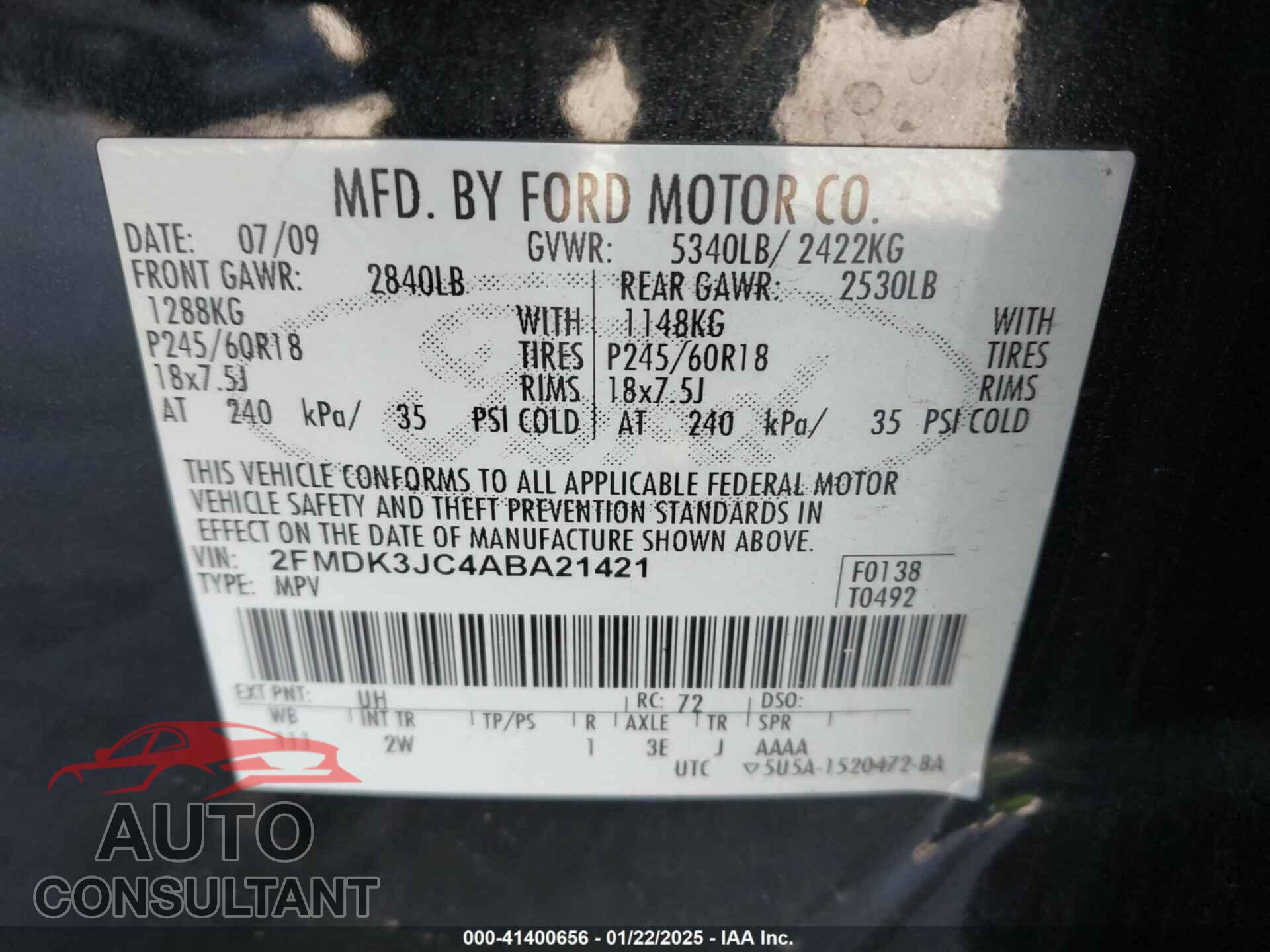 FORD EDGE 2010 - 2FMDK3JC4ABA21421