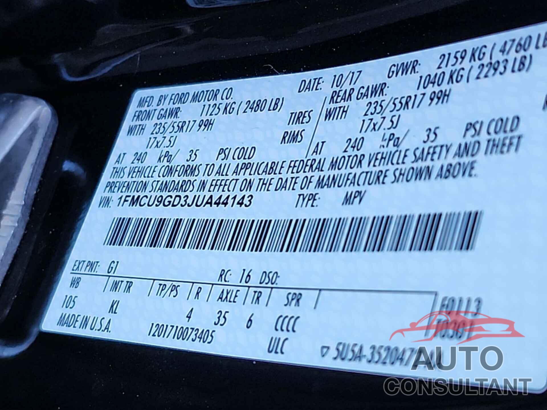 FORD ESCAPE 2018 - 1FMCU9GD3JUA44143
