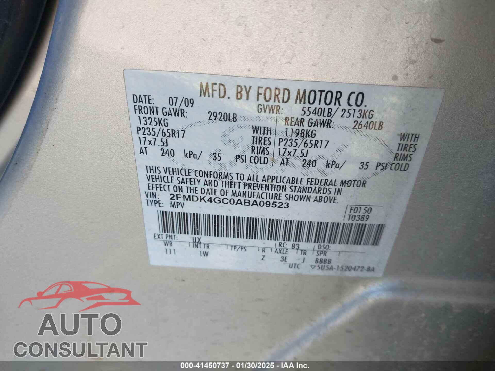 FORD EDGE 2010 - 2FMDK4GC0ABA09523