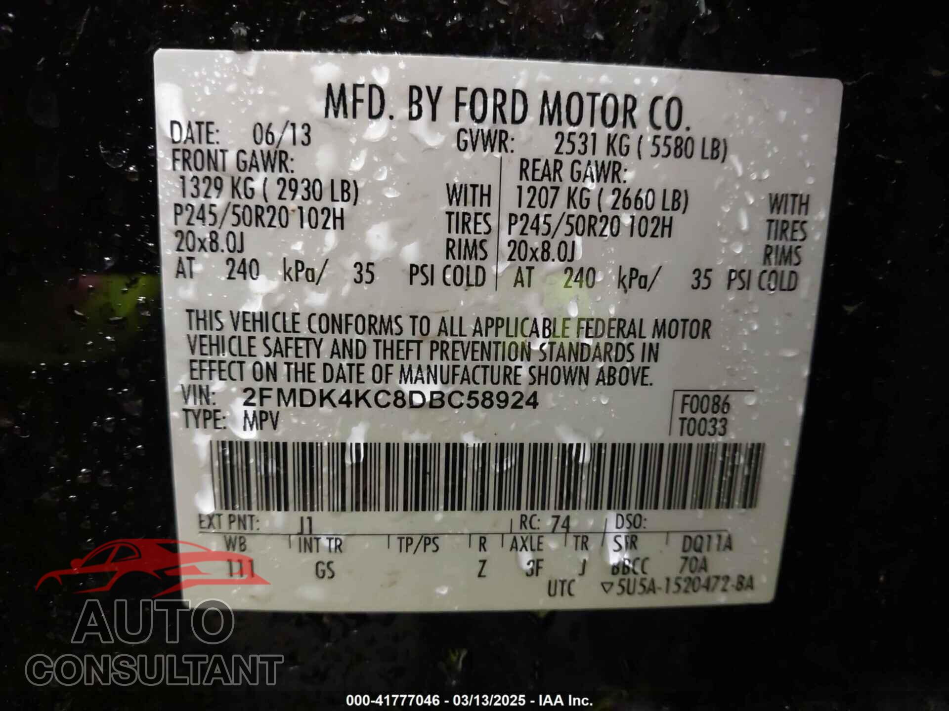FORD EDGE 2013 - 2FMDK4KC8DBC58924