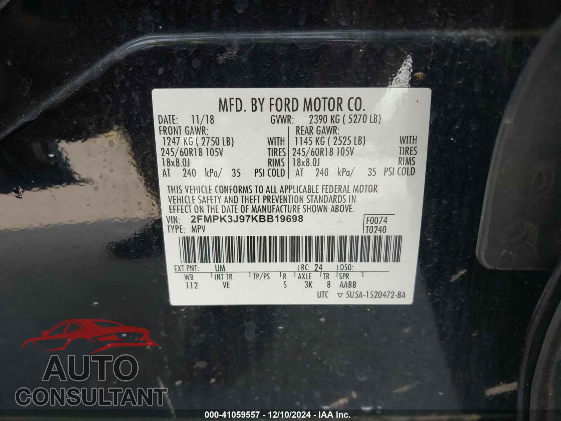 FORD EDGE 2019 - 2FMPK3J97KBB19698