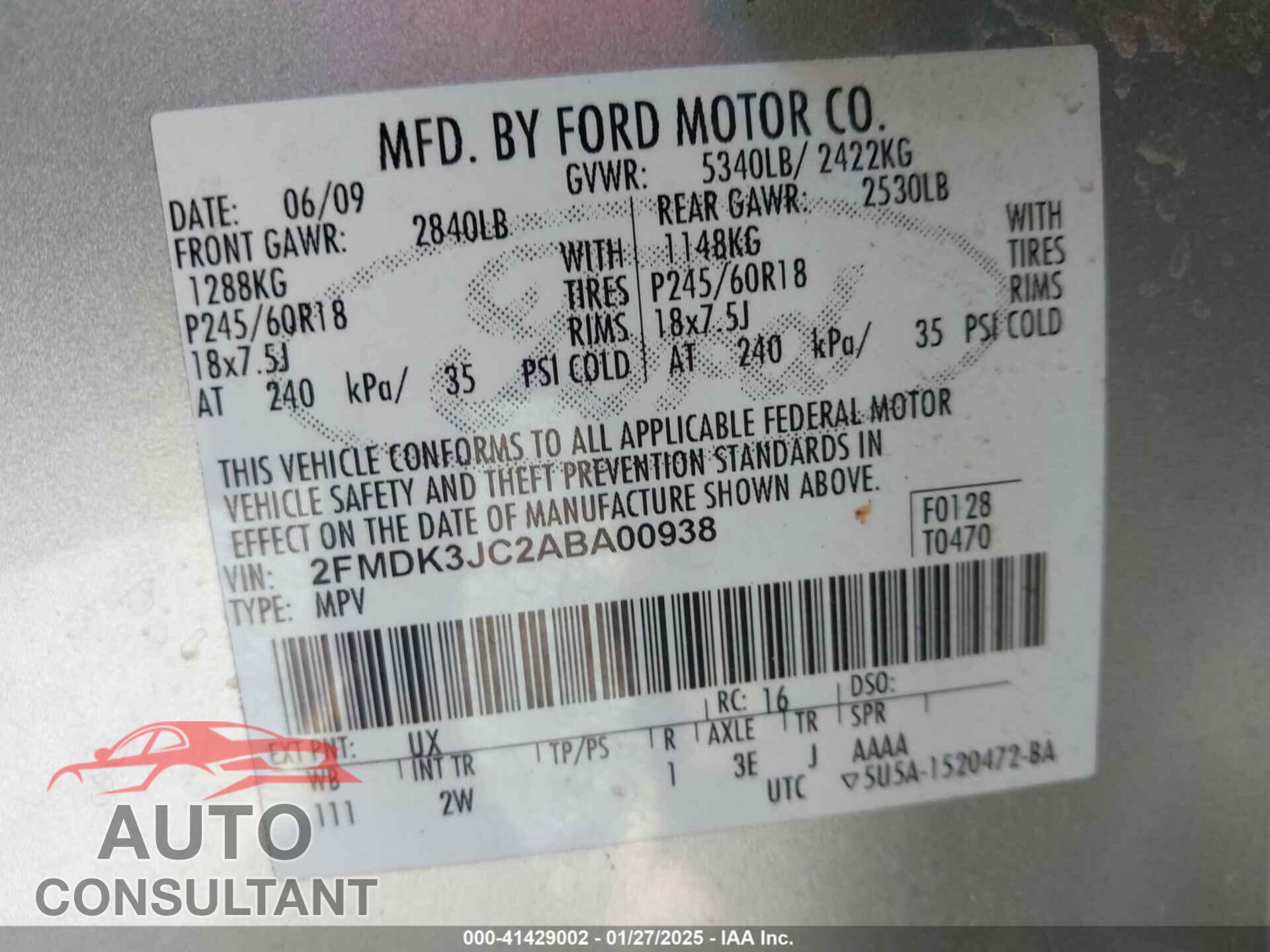 FORD EDGE 2010 - 2FMDK3JC2ABA00938
