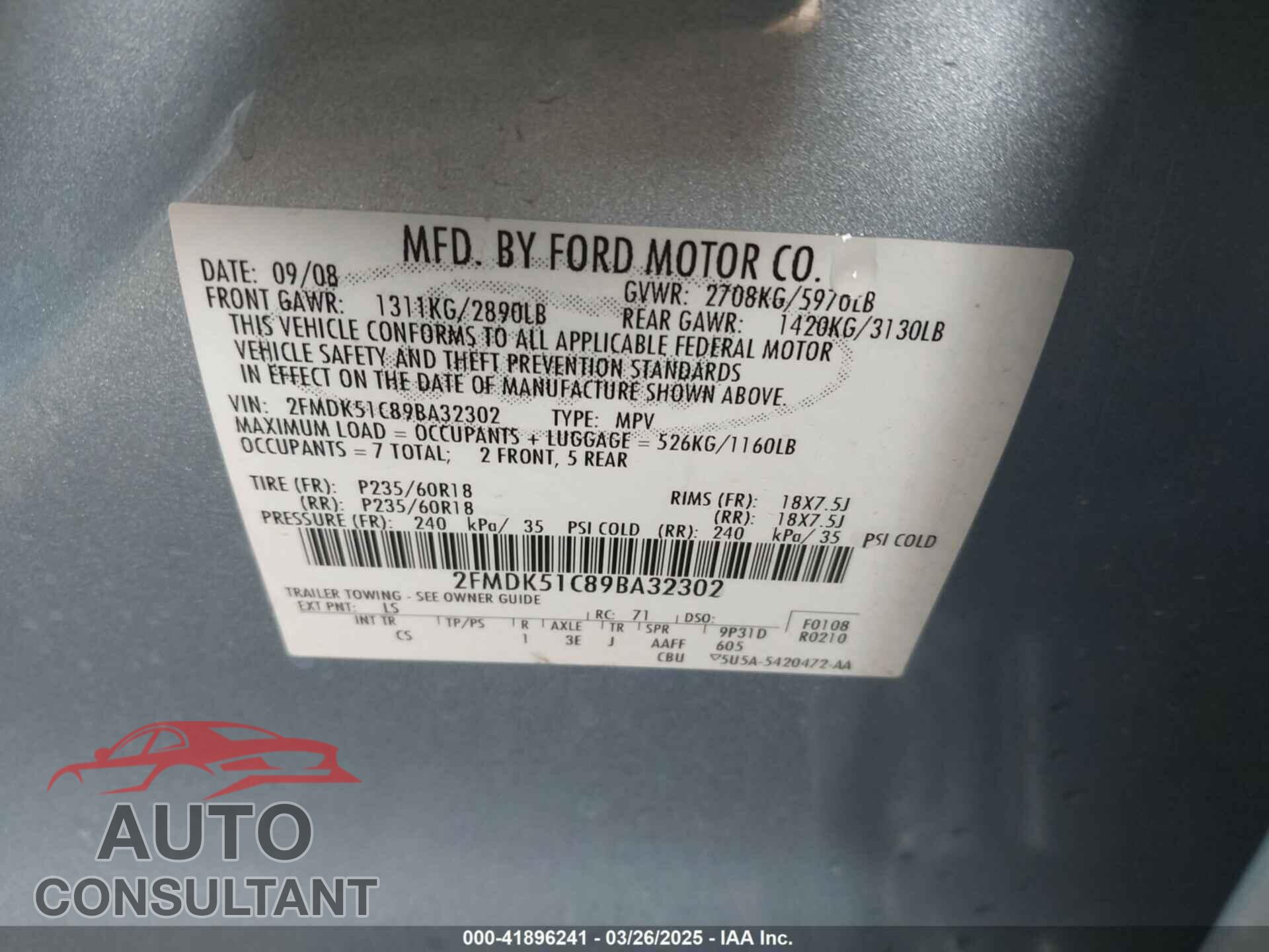 FORD FLEX 2009 - 2FMDK51C89BA32302